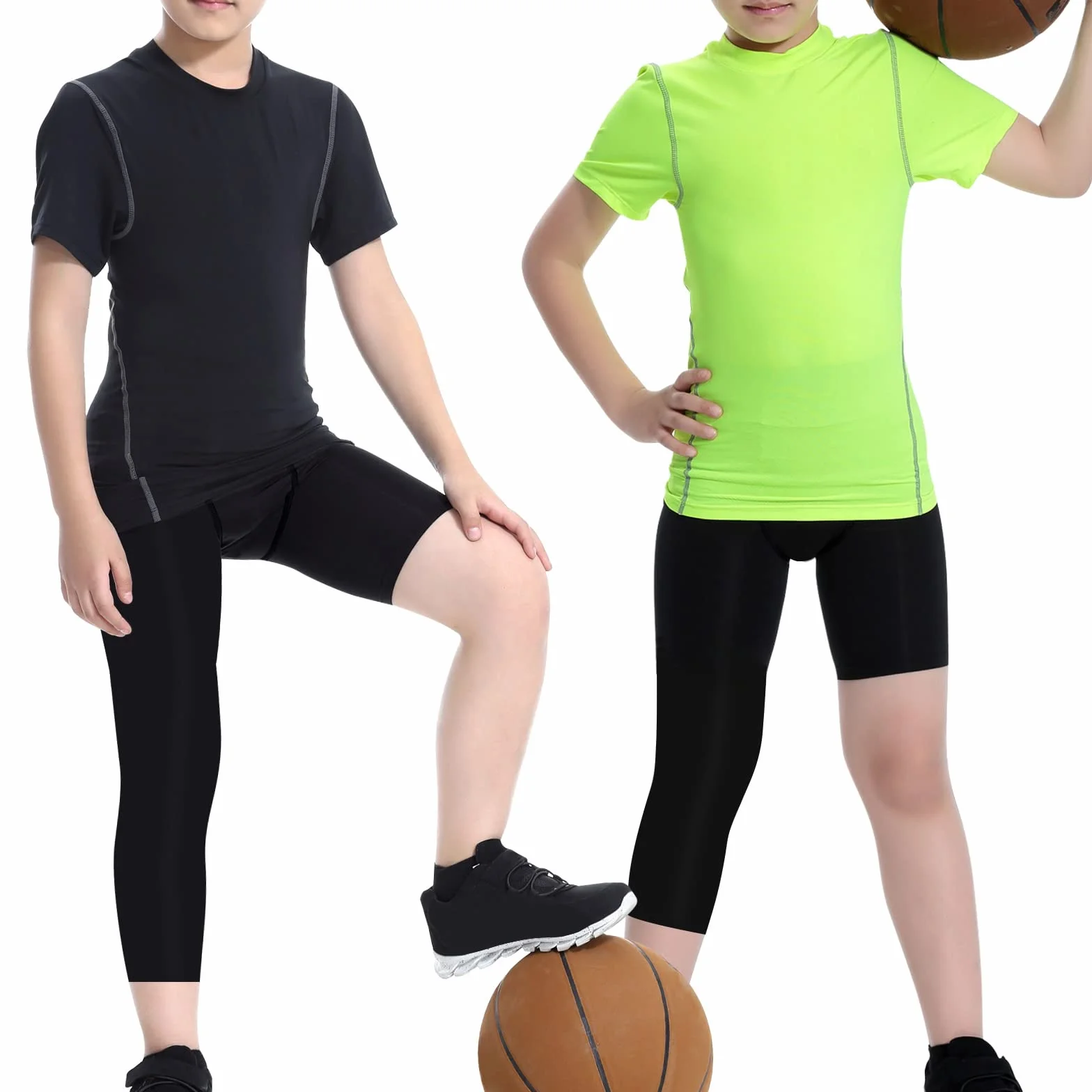 Pantalones de Compresión de Una Pierna para Niños Mallas 3/4 Baloncesto Deportivas Capa Base Fútbol Atlético