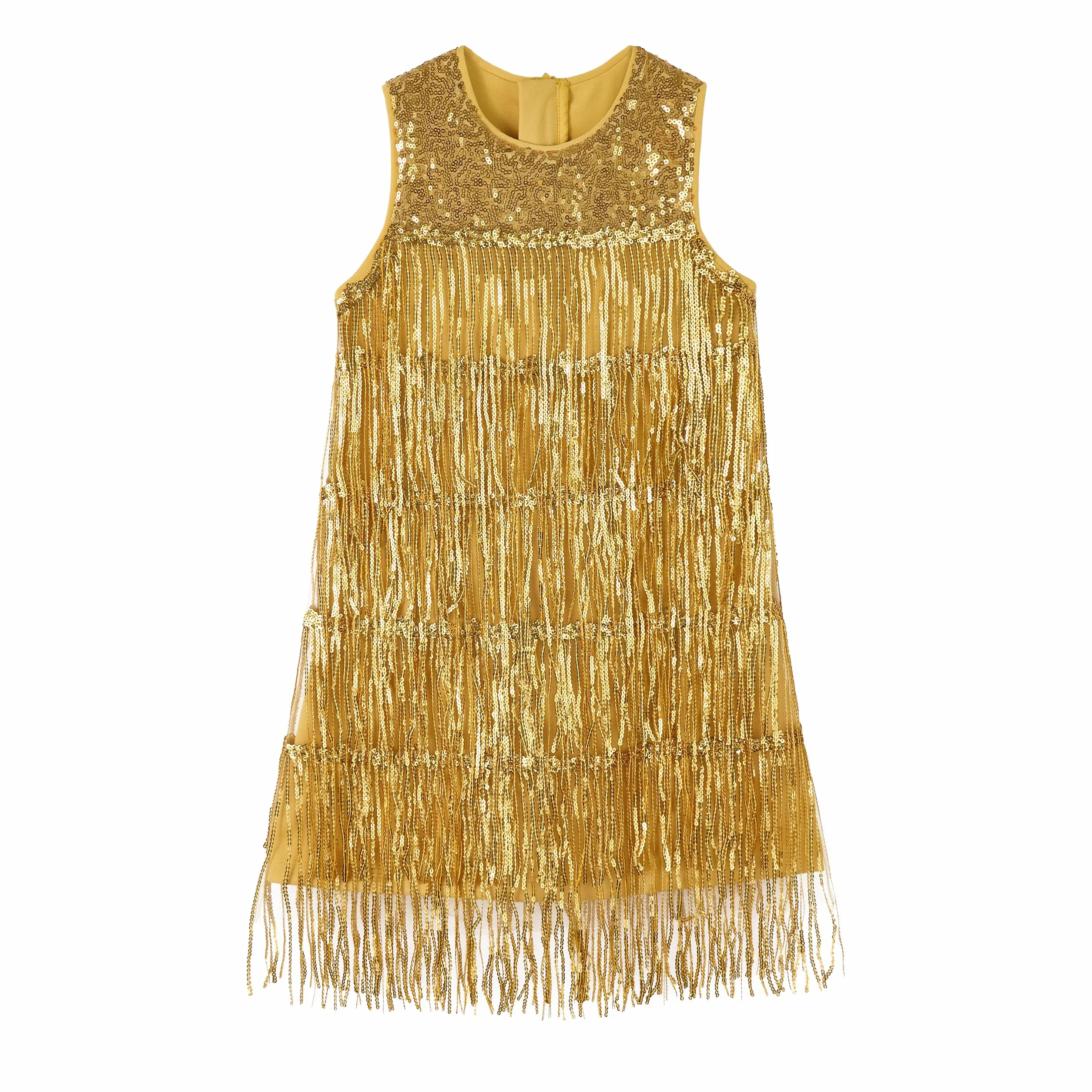 Vestido con Lentejuelas y Borlas para Niñas, Brillantes Carnaval Vestido con Pailletas Sin Mangas Vintage 20's Flapper de Fiesta