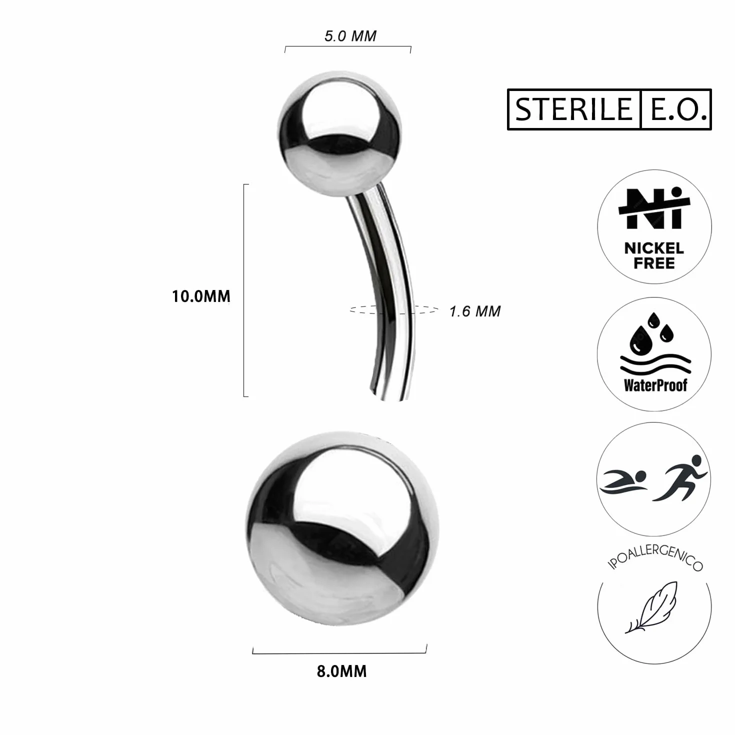 WARRIOR Piercing Ombligo ESTÉRIL Acero Quirúrgico 316 L Banana Classic Basic