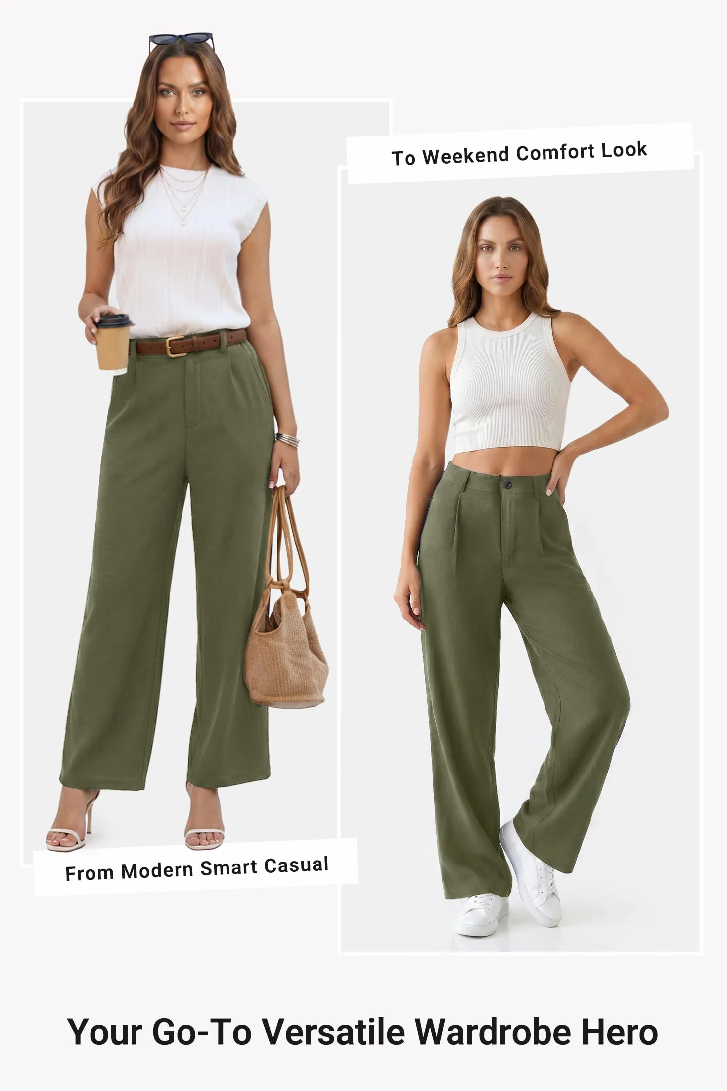Enmain Pantalones Mujer Vestir Verano Cintura Alta Elástico Pierna Recta Ancha Antiarrugas Pantalon Palazzo Fluido Largo