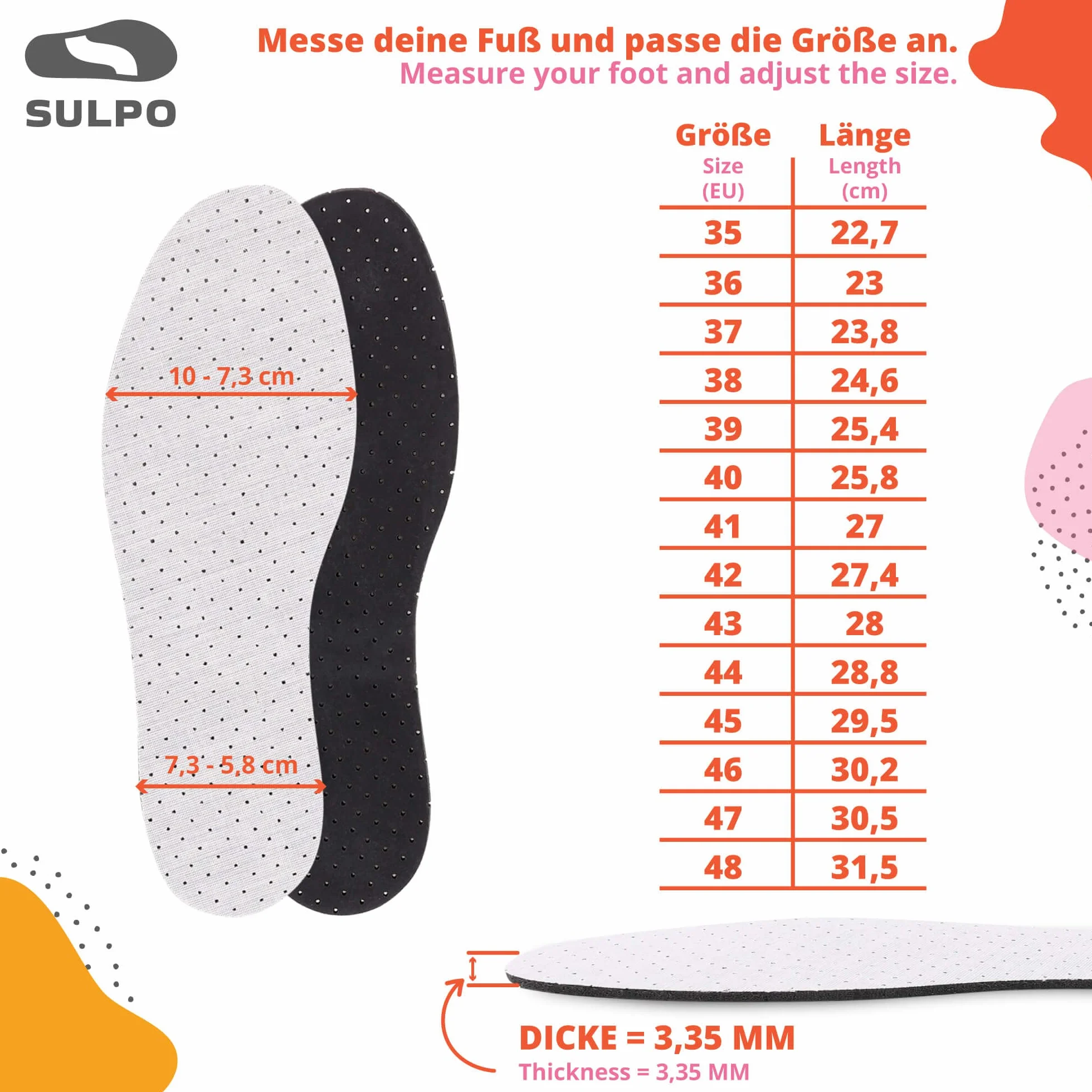 SULPO Plantillas de Carbón Activado Antisudor - Suelas Extraíbles de Espuma de Algodón y Látex para Zapatos, 4 Pares Tallas 36-48
