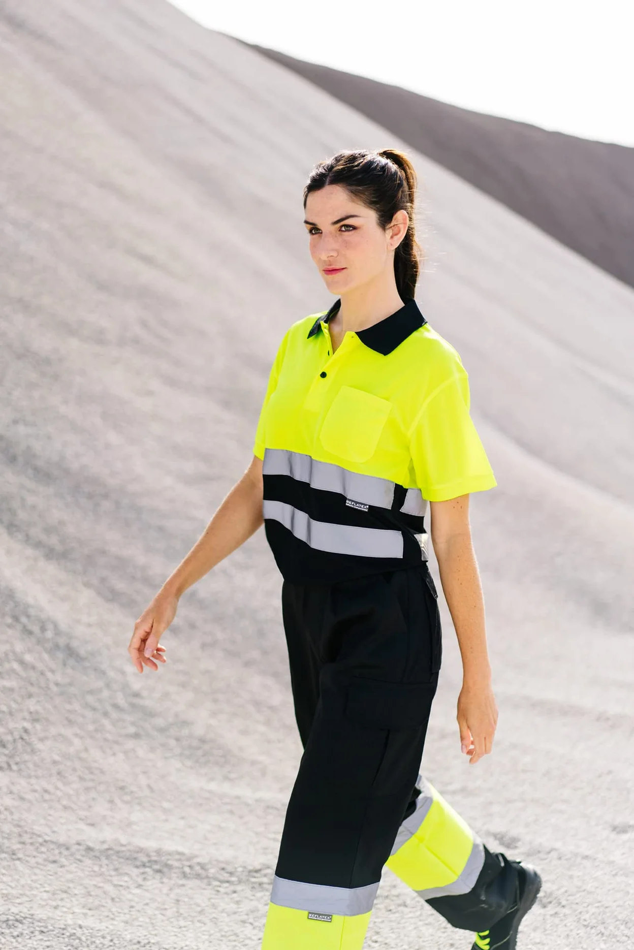 VELILLA Herren Poloshirt Zweifarbig Kurzärmelig Grau Neonorange