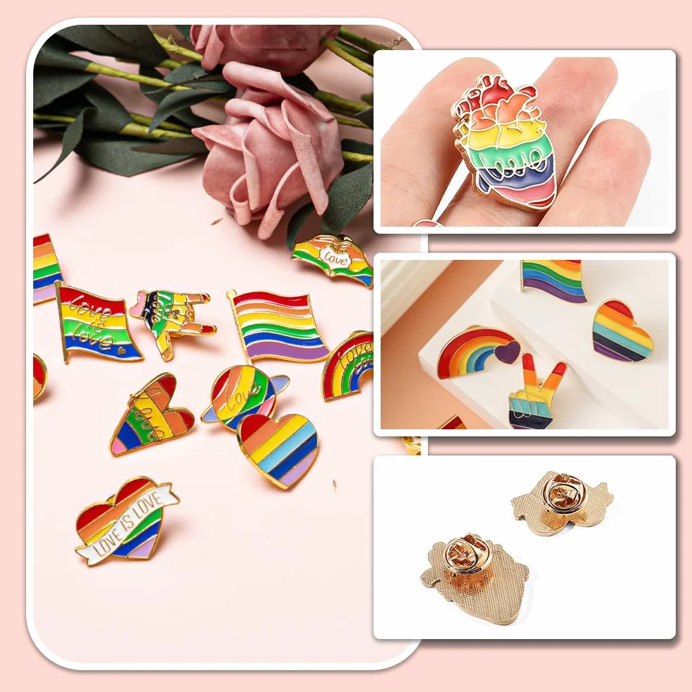 Broche Arcoíris 15 Piezas Pin Arcoiris Metal Broches LGBT Rainbow Esmalte Pines Esmaltados Coloridos para Ropa Bolsa Mochilas