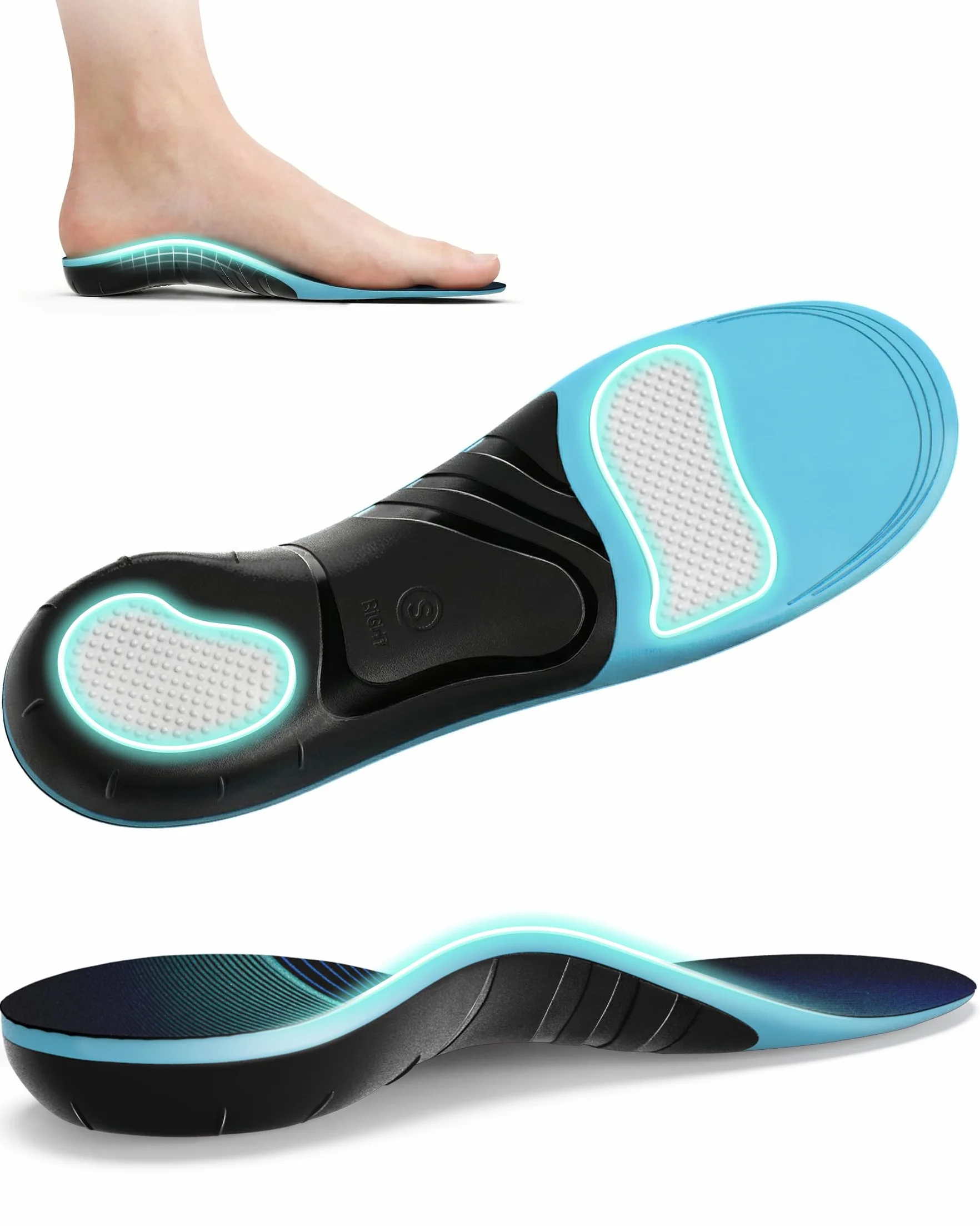 Plantilla Espolón Calcáneo QBK, Plantillas de GEL para Fascitis Plantar, Arco Alto, Pie Plano, XS