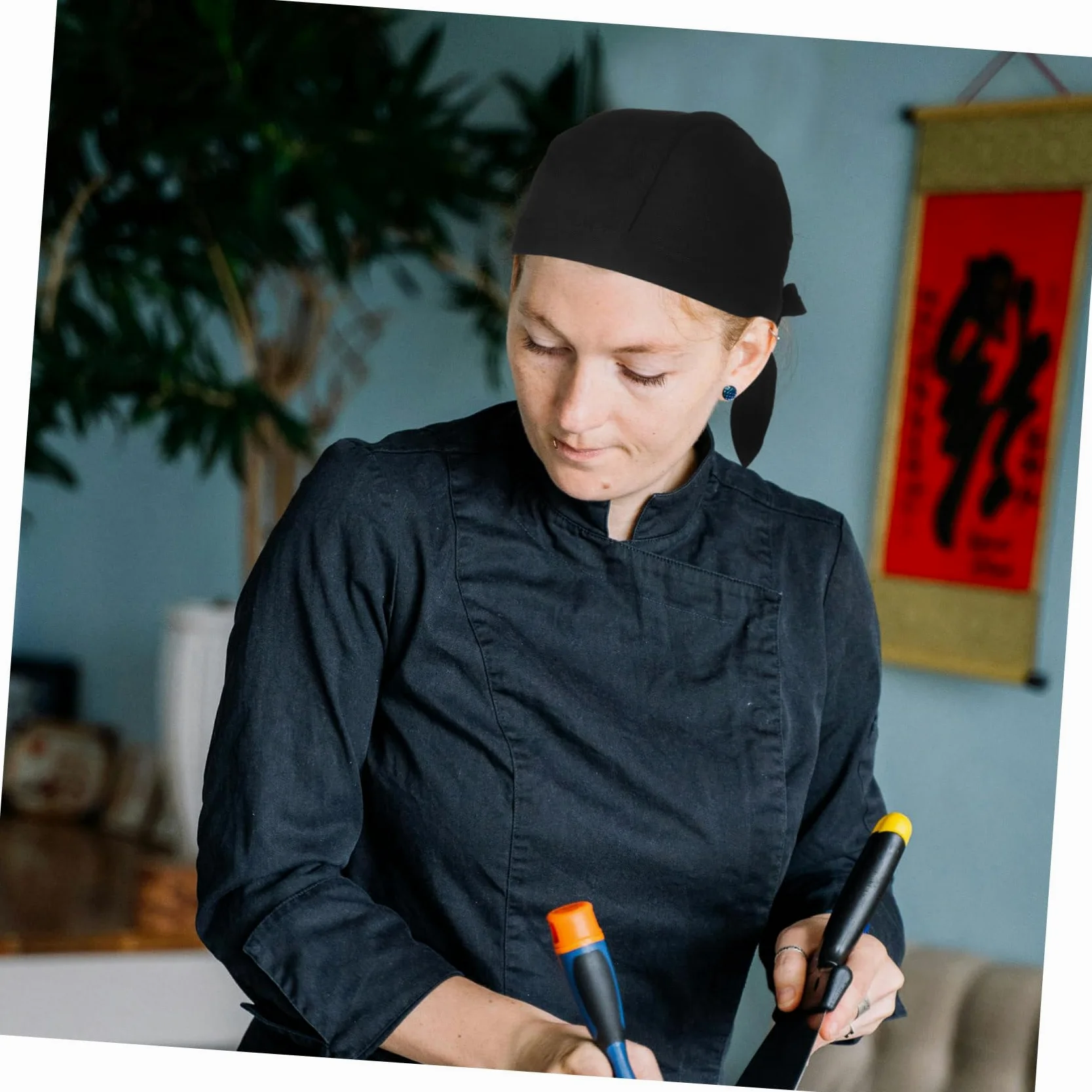 LIFKOME 6 Gorros de Chef Unisex de Algodón Negro, Resistentes y Cómodos, Ideales para Barbacoa y Uso en Restaurante, Paquete de 6 Unidades