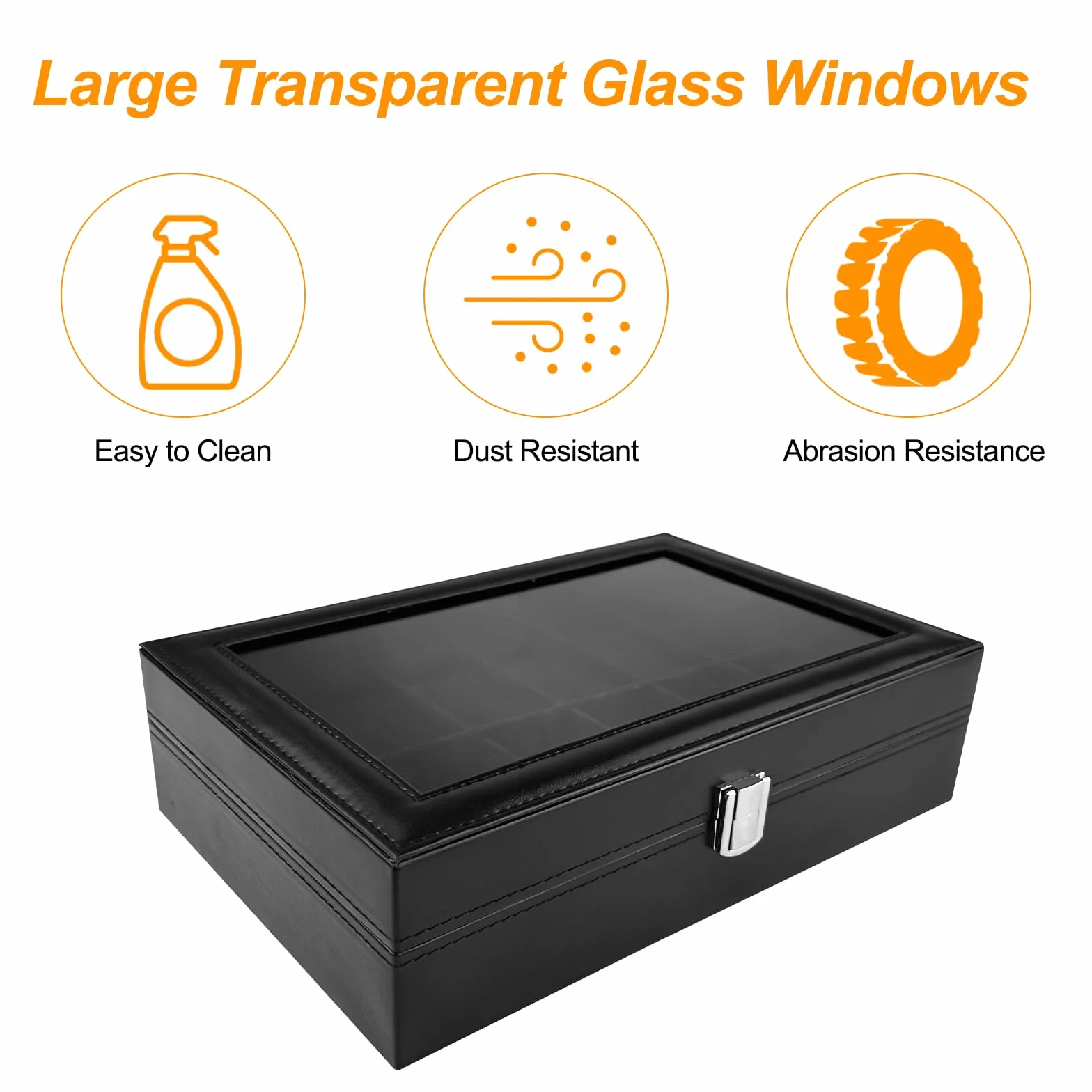 Caja de Relojes con 12 Compartimentos, Soporte de Exhibición con Tapa de Cristal, Almohadilla Extraíble
