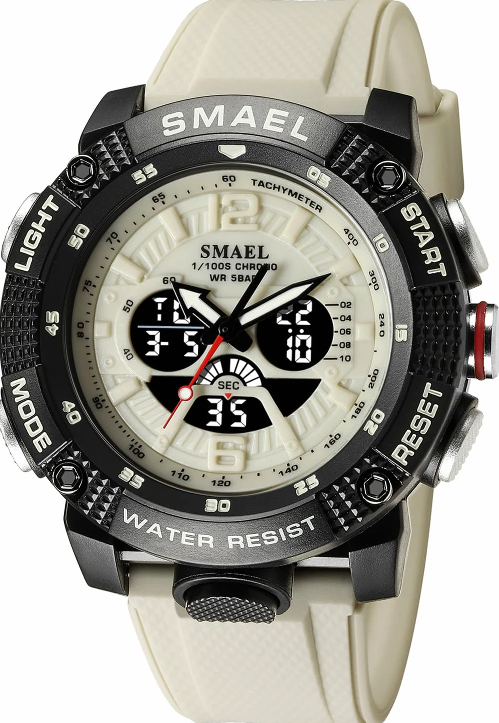 MASTOP Relojes de esfera grande para hombre, 5 ATM, para deportes al aire libre, militar, digital, transparente, multifunción, resistente al agua, con alarma, cronómetro, LED, resistente, para