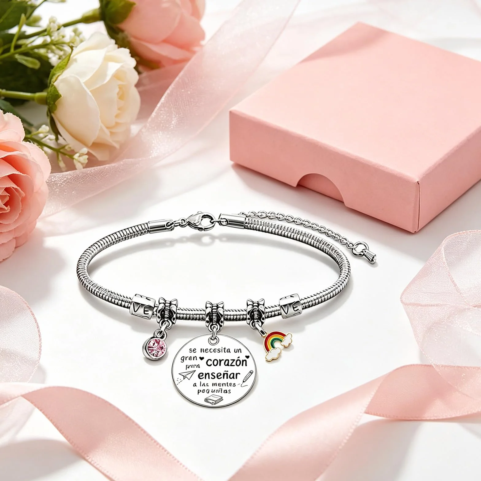 Pulsera ajustable con colgante grabado regalo profesora infantil