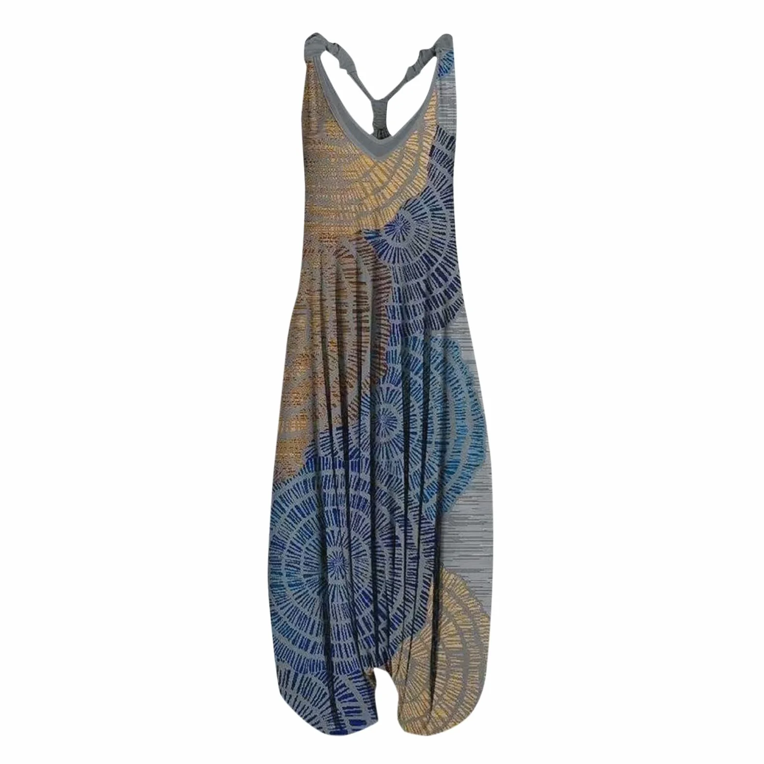 riou Peto Elegante para Mujer Verano Monos Sin Mangas Bolsillo Lateral Suave Cómodo Retro Pantalones de Pierna Ancha Rompers Playsuit