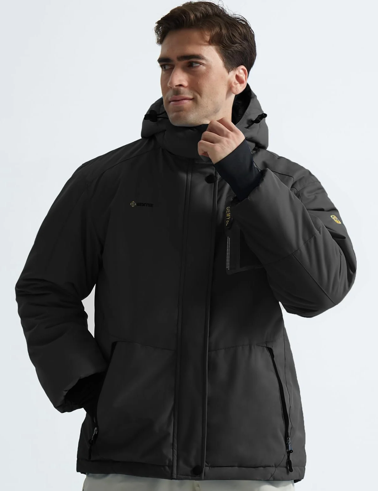 GEMYSE Chaqueta de Esquí Impermeable de Montaña para Hombre Abrigo de Invierno Antiviento con Capucha