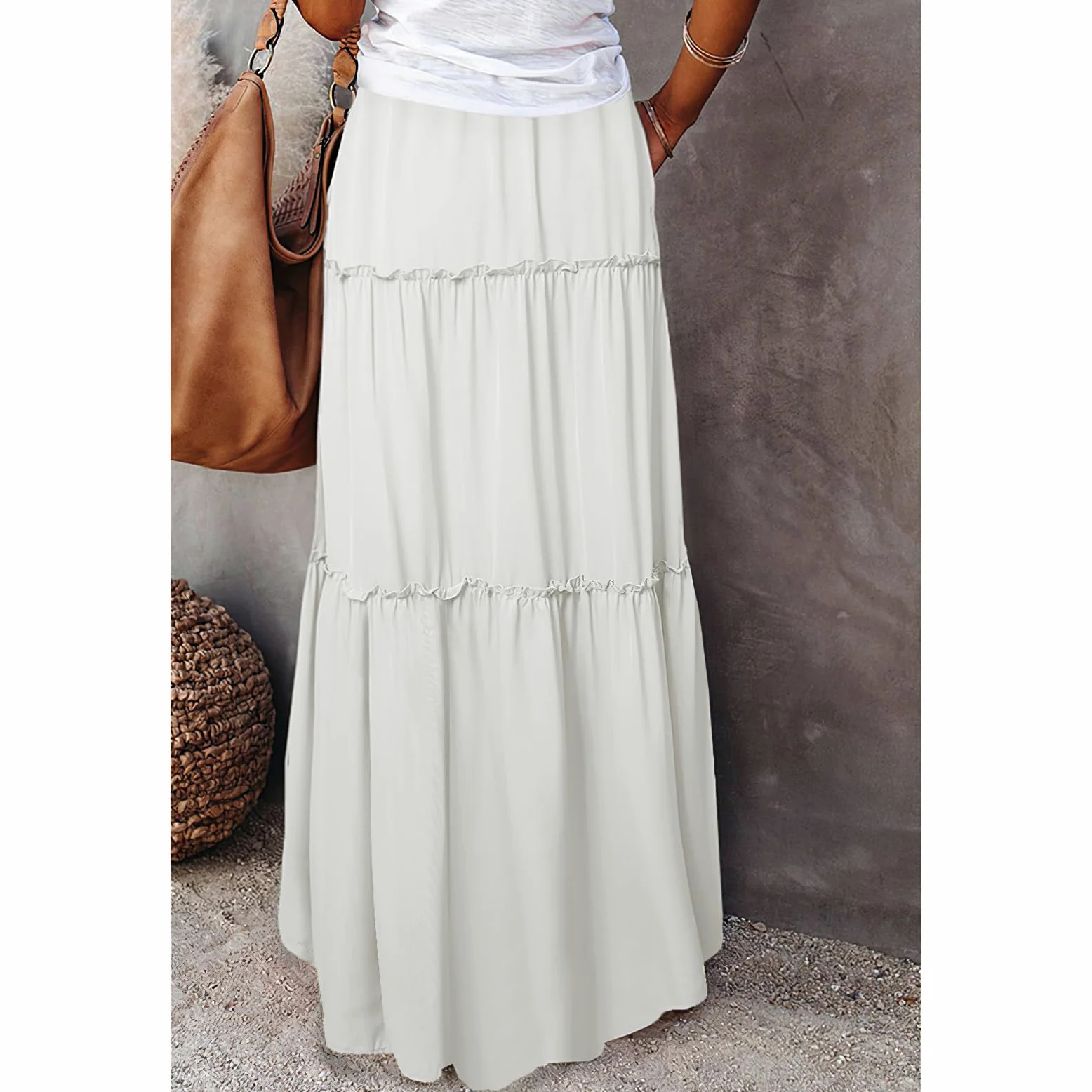 Falda Mujer Maxi Elástico de Cintura Alta Flowy Faldas Largas Casual