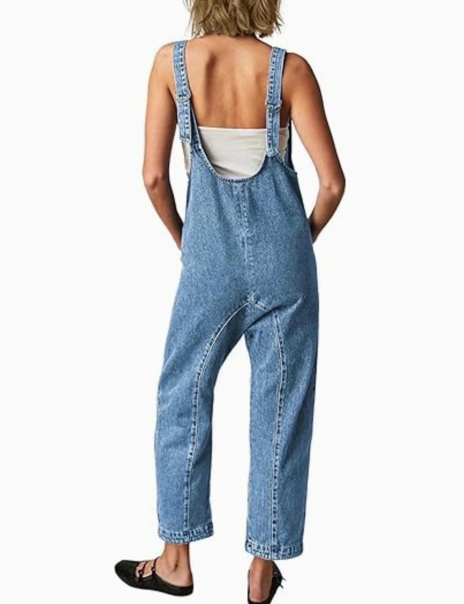 Peto Vaquero Para Mujer - Informal Escote En V Corte Holgado Tirantes Ajustables Pantalones Vaqueros Con Bolsillos Mono Cargo Con Piernas Rectas Tirantes Rompers
