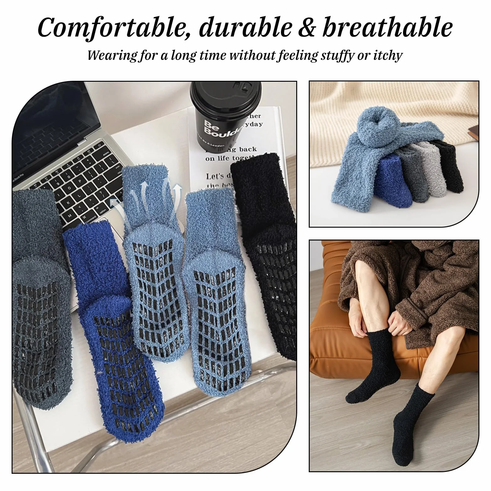 Flintronic Calcetines Invierno Antideslizantes Hombre Calcetines Térmicos Gordos
