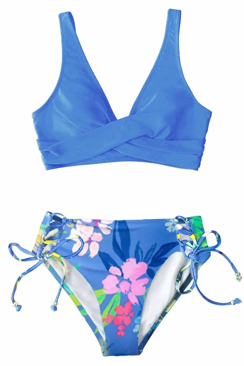 Bikini Mujer Traje de Baño Dos Piezas Push Up Cuello en V Brasileño Estampado Floral Cintura Baja