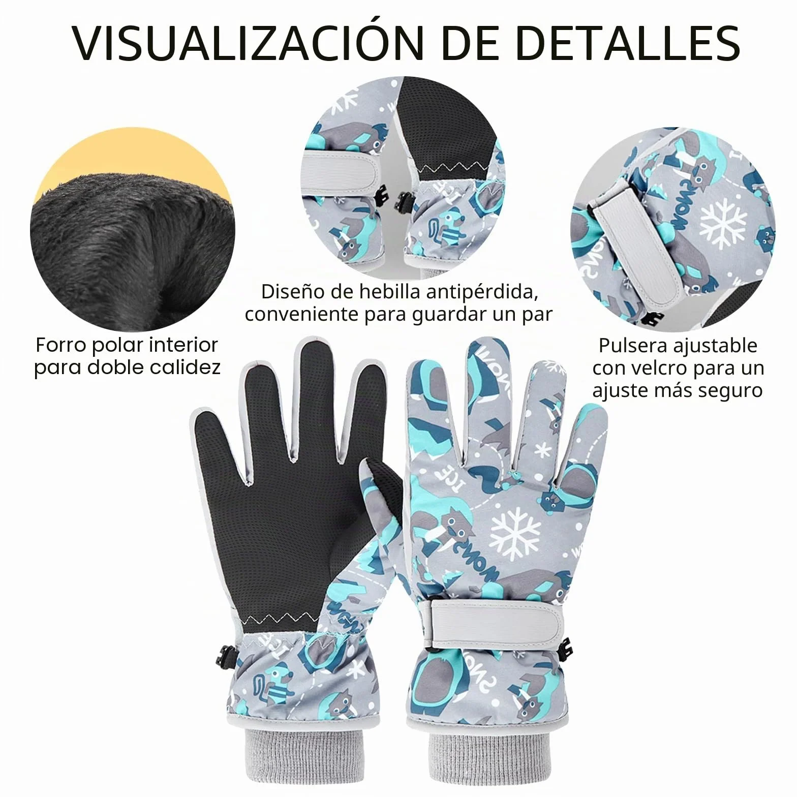 Guantes de Esquí Impermeables para Niños 7-9 Años