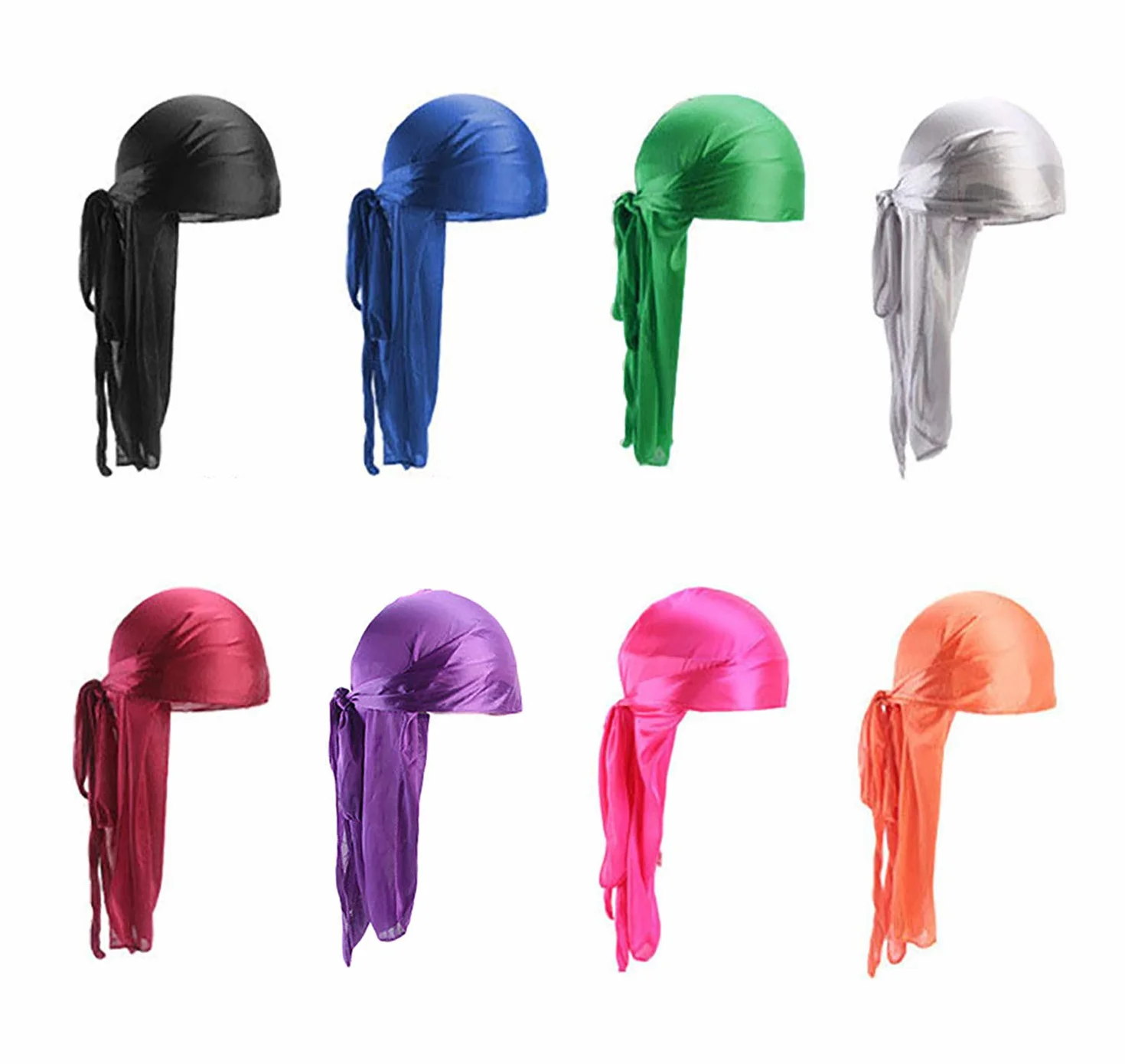 Paquete de 8 Long Tail Durag, Unisex Durag Headwraps Anchas Correas Pirata Gorra de quimio contra la pérdida de cabello Bandana Turbante para mujeres y hombres Hip-hop y decoración diaria.