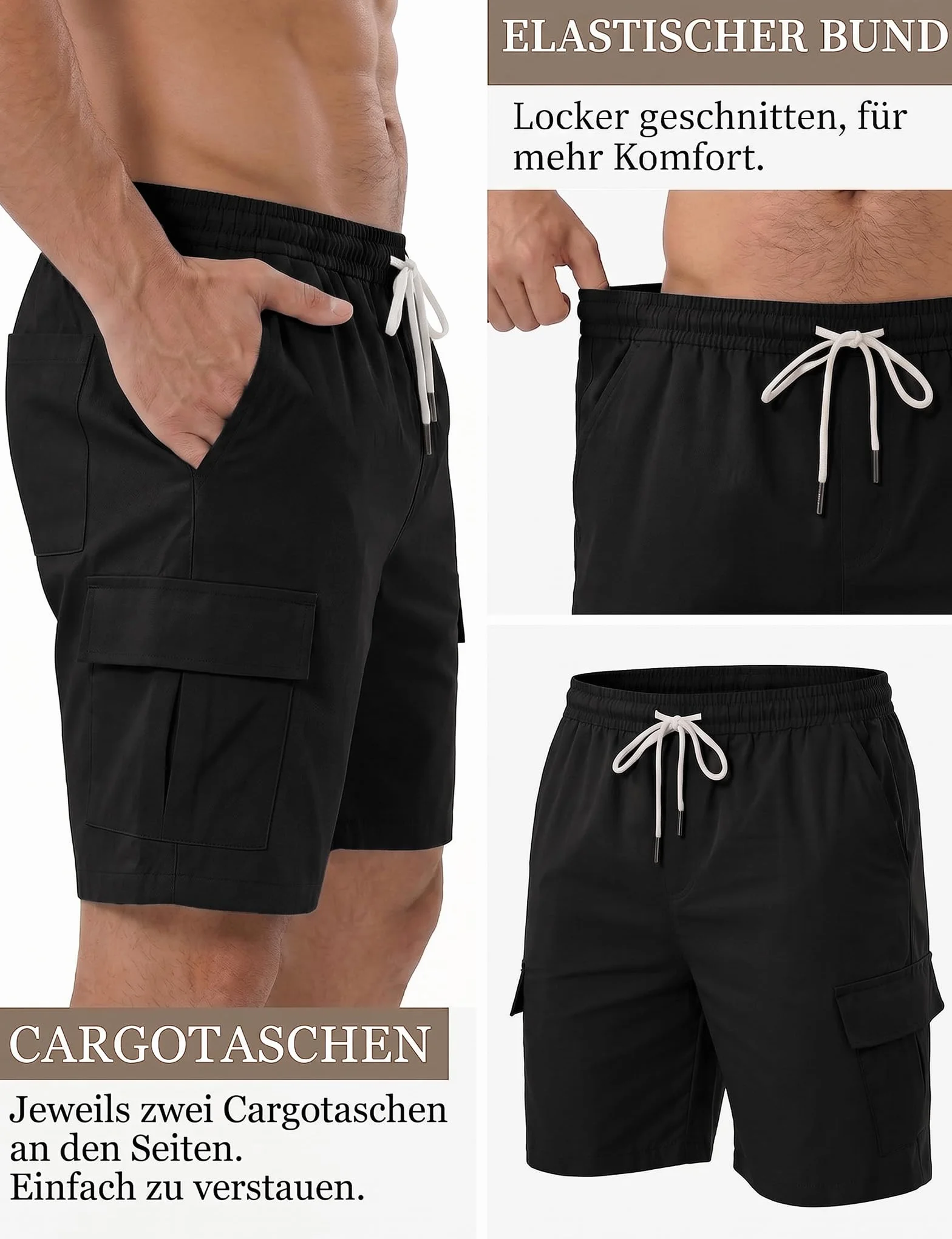 iClosam Pantalones Cortos Cargo Hombre Cintura Elástica Corte Recto Algodón Transpirable XS-3XL