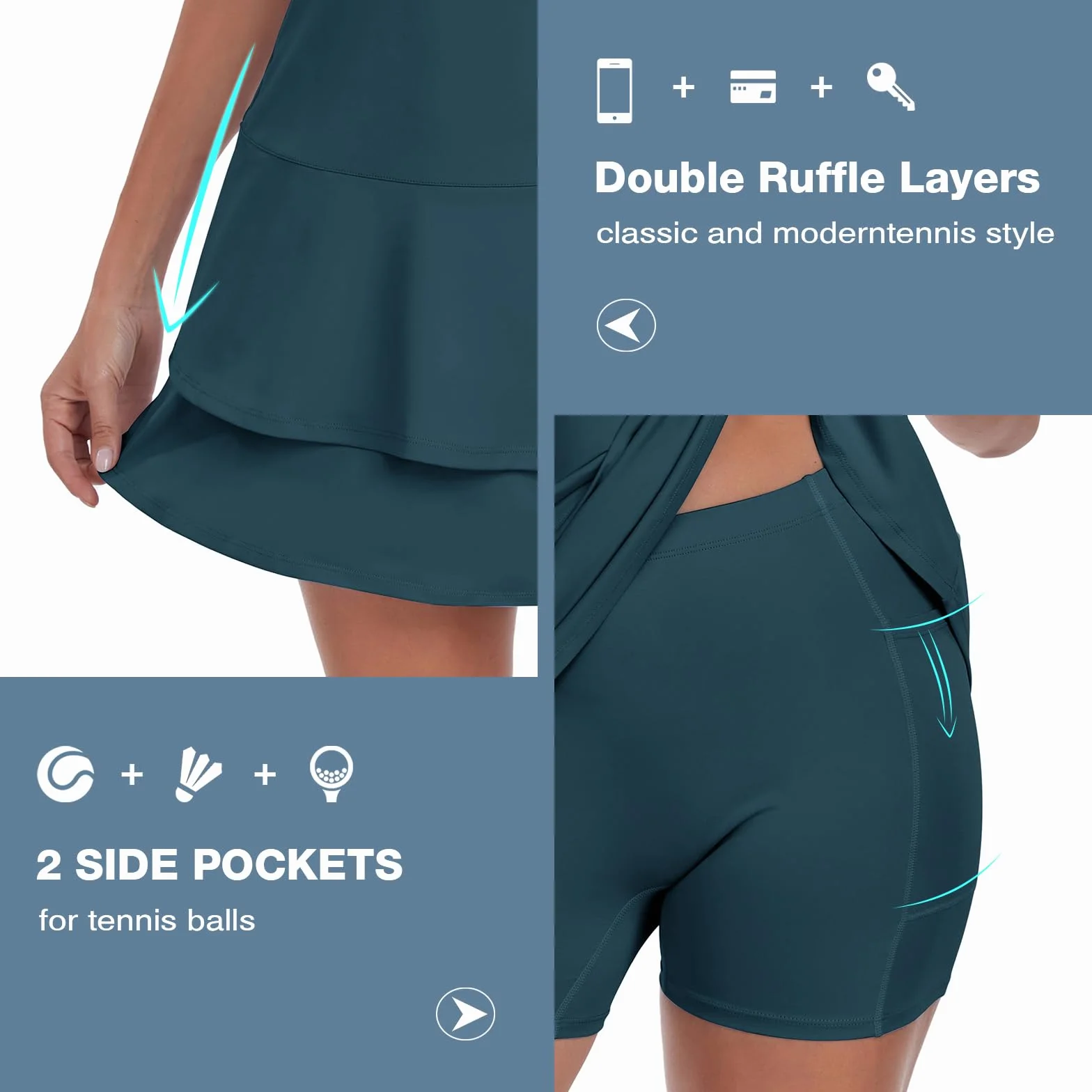 Soneven Vestido de tenis para mujer sin mangas con pantalones y cremallera 1/4