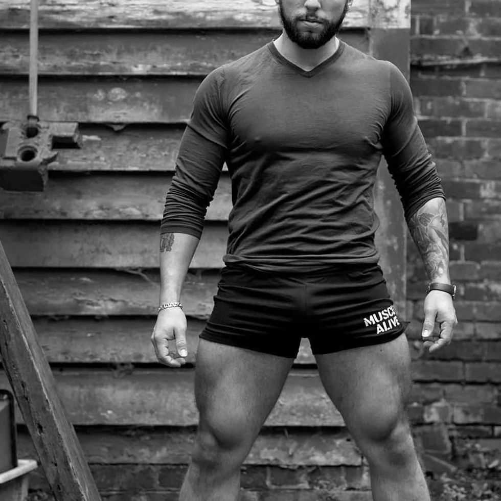 Muscle Alive Hombres Gimnasio Culturismo Pantalones Cortos Algodón
