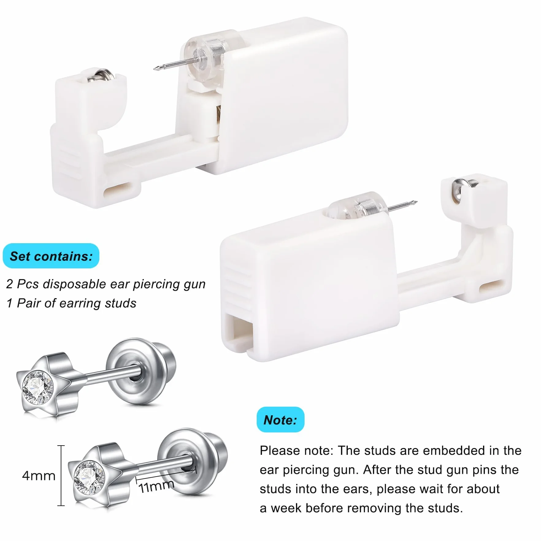 Kit Piercing d'Oreille Jetable Professionnel Acier Inoxydable 316L CZ Cartilage Tragus Hélix Conque