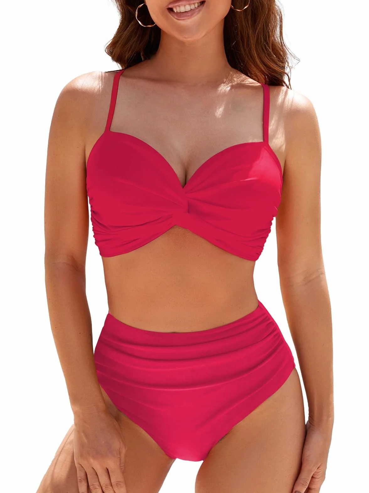 Adigaber Traje de Baño Tallas Grandes para Mujer Estampado Floral Cuello en V Dos Piezas Bikini Cintura Alta