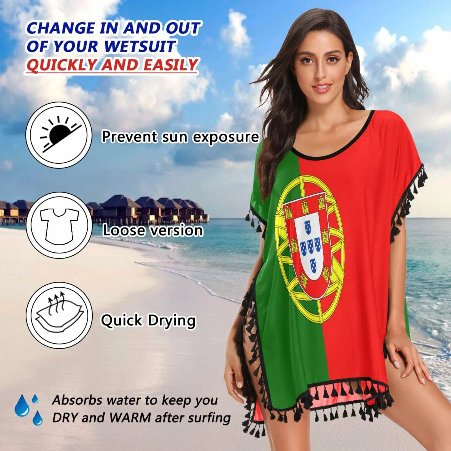 Linqin Traje de baño mujer bandera Portugal vestido playa