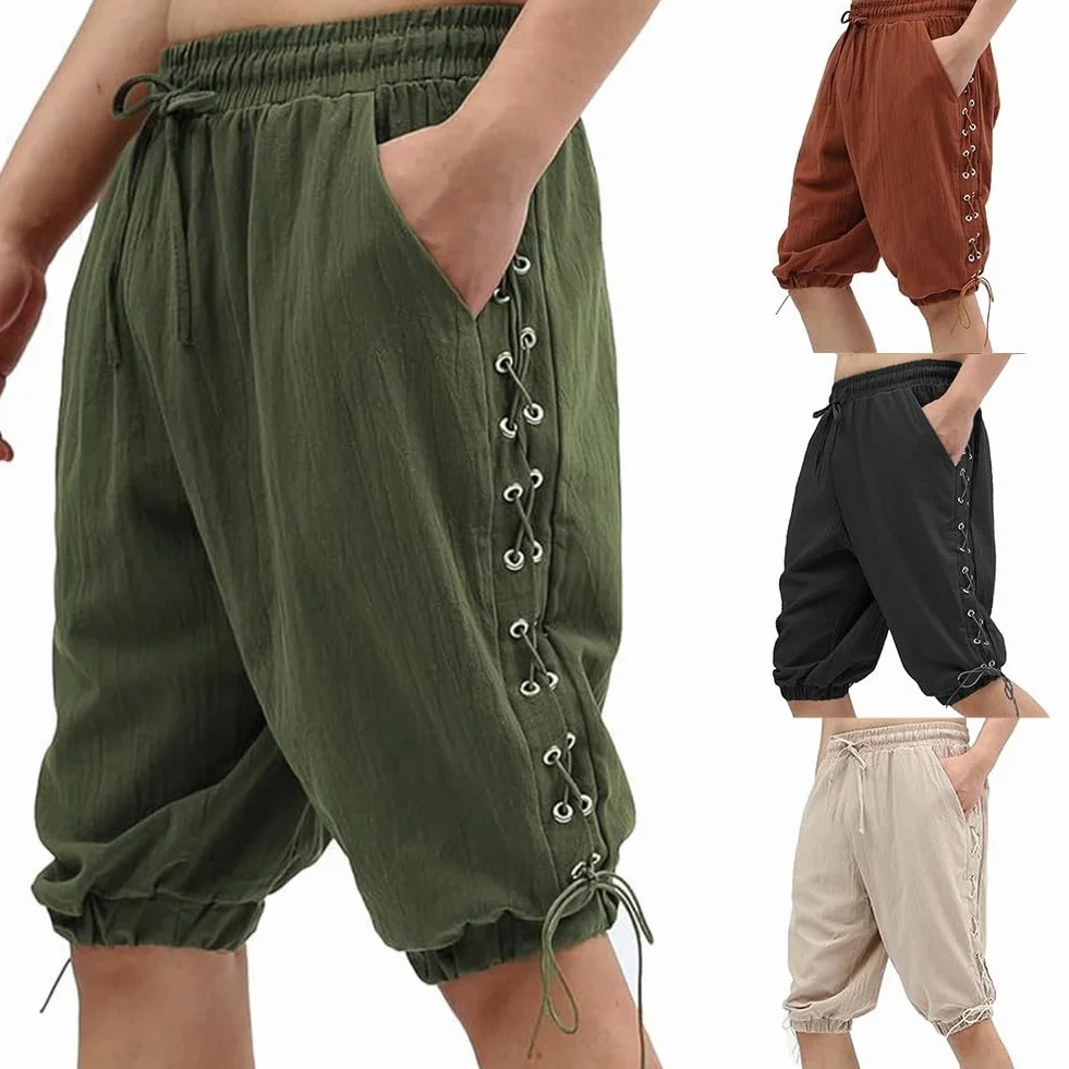 Gdfnmogo Pantalones cortos medievales de pirata renacentista para hombre, con cordones, ideales para fiestas temáticas y eventos