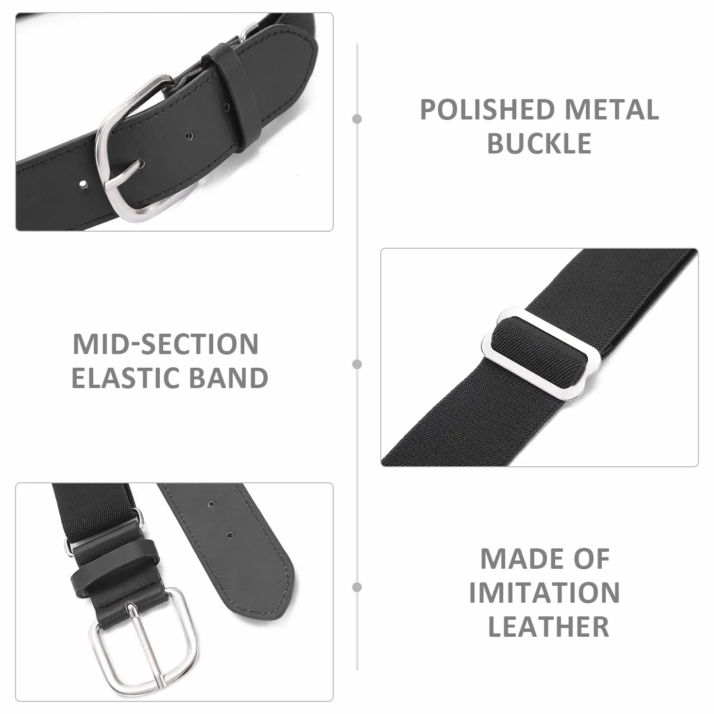 Cinturón Negro Ajustable Elástico para Niños, Accesorio de Moda