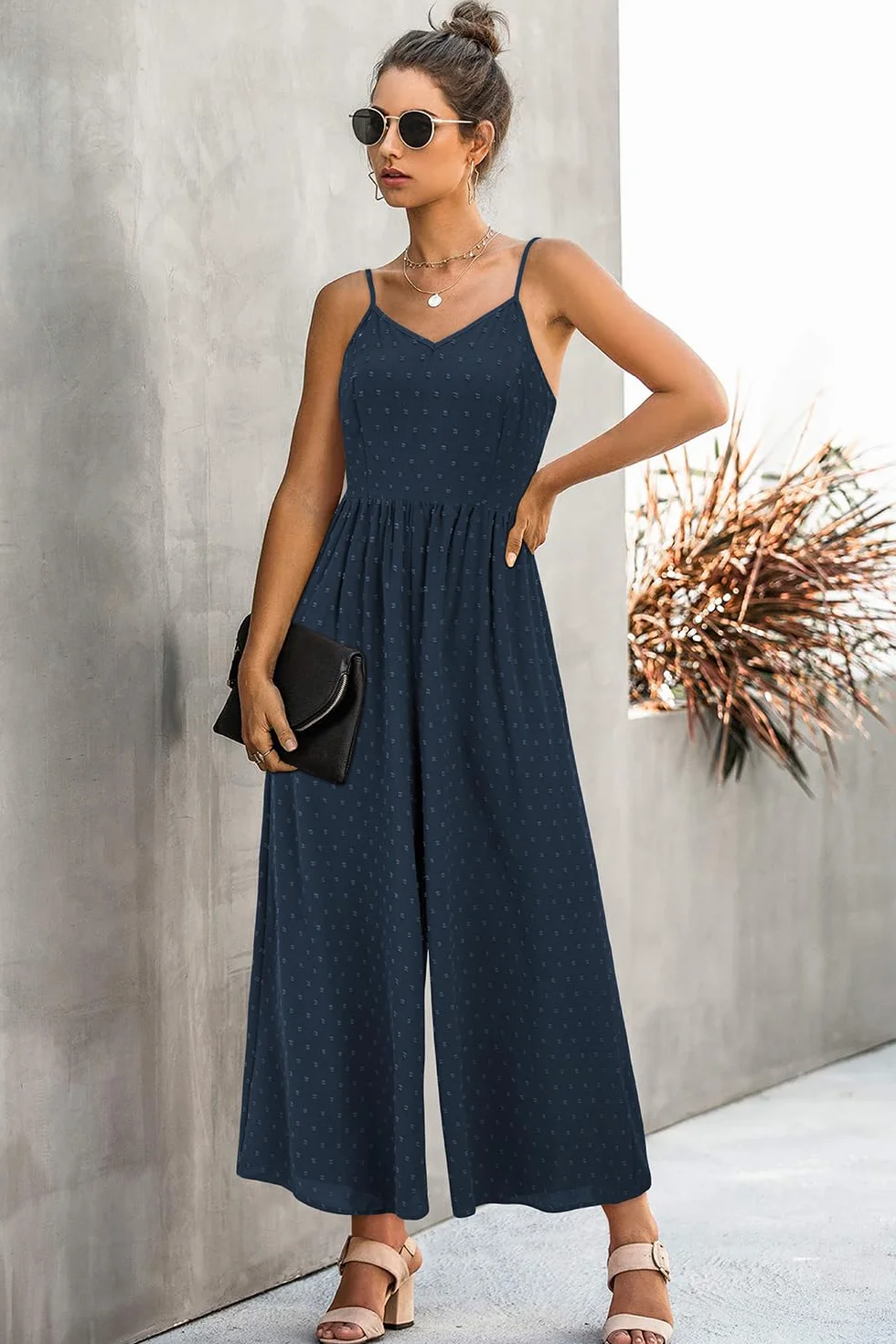 Monos de pierna ancha para mujer elegante verano casual LAISHEN Mameluco con bolsillos