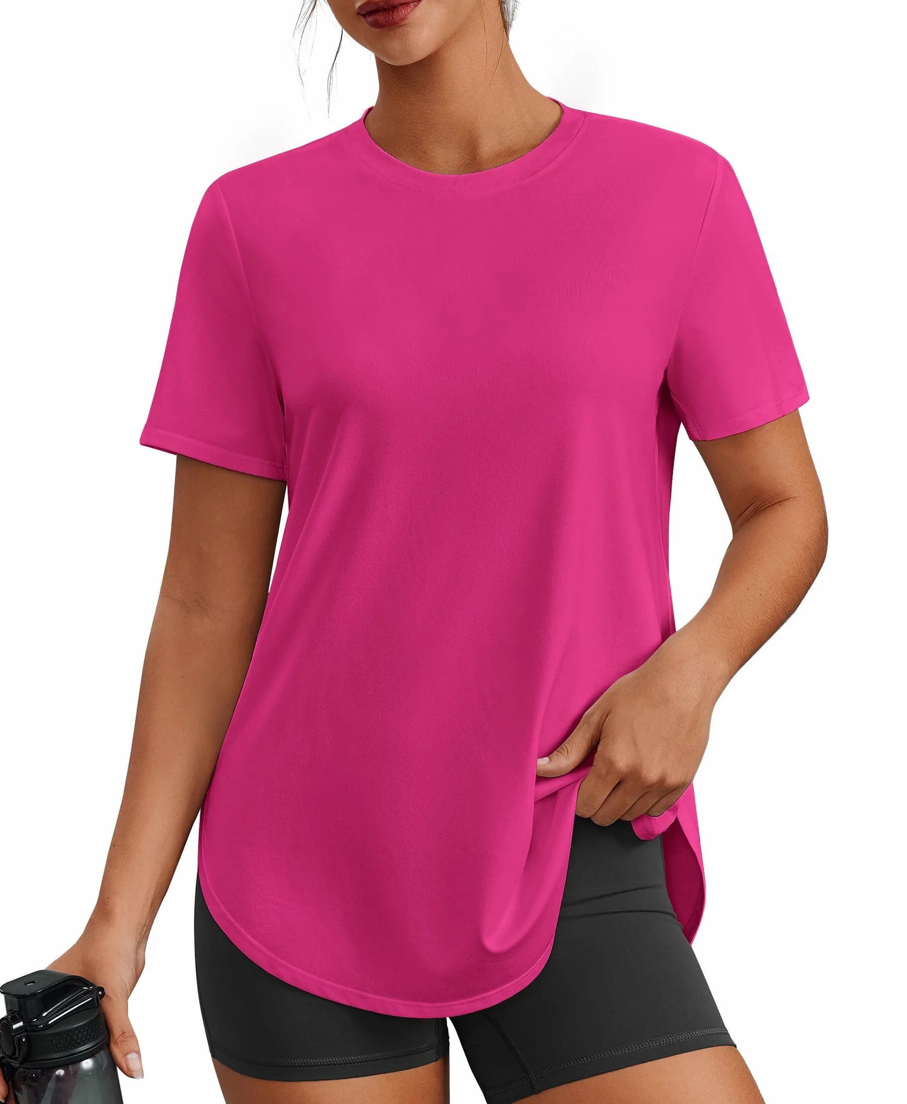 PINSPARK Camiseta deportiva de manga corta cuello redondo mujer funcional senderismo correr