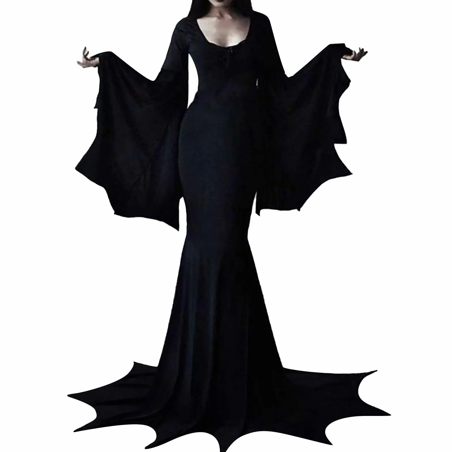 Vestido gótico de verano para mujer, hombros fríos, mangas mariposa, largo, Halloween, carnaval