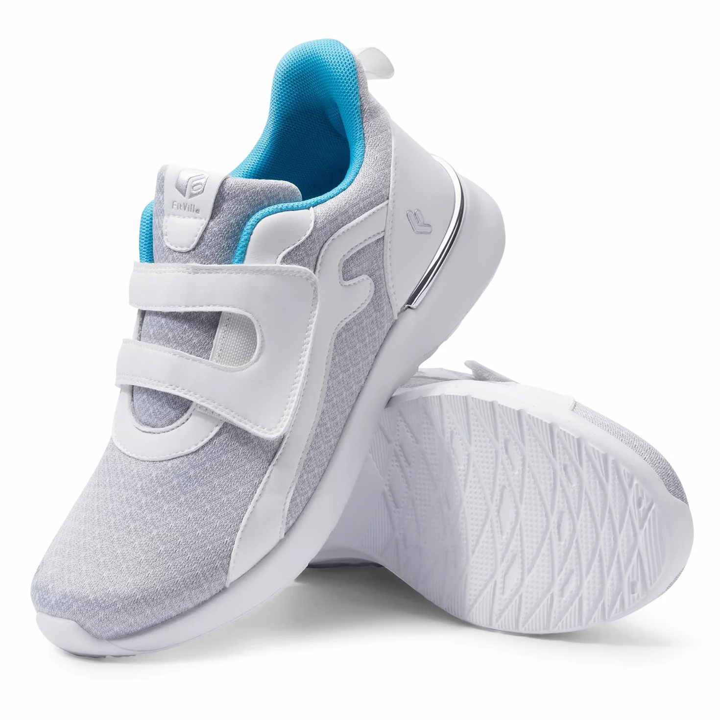 FitVille Zapatillas de Caminar con Velcro Anchos Transpirables para Mujeres Ligeros