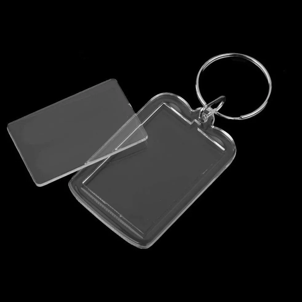 Voarge 10 llaveros acrílicos transparentes para fotos, portarretratos rectangulares 5x3,3 cm, manualidad regalo