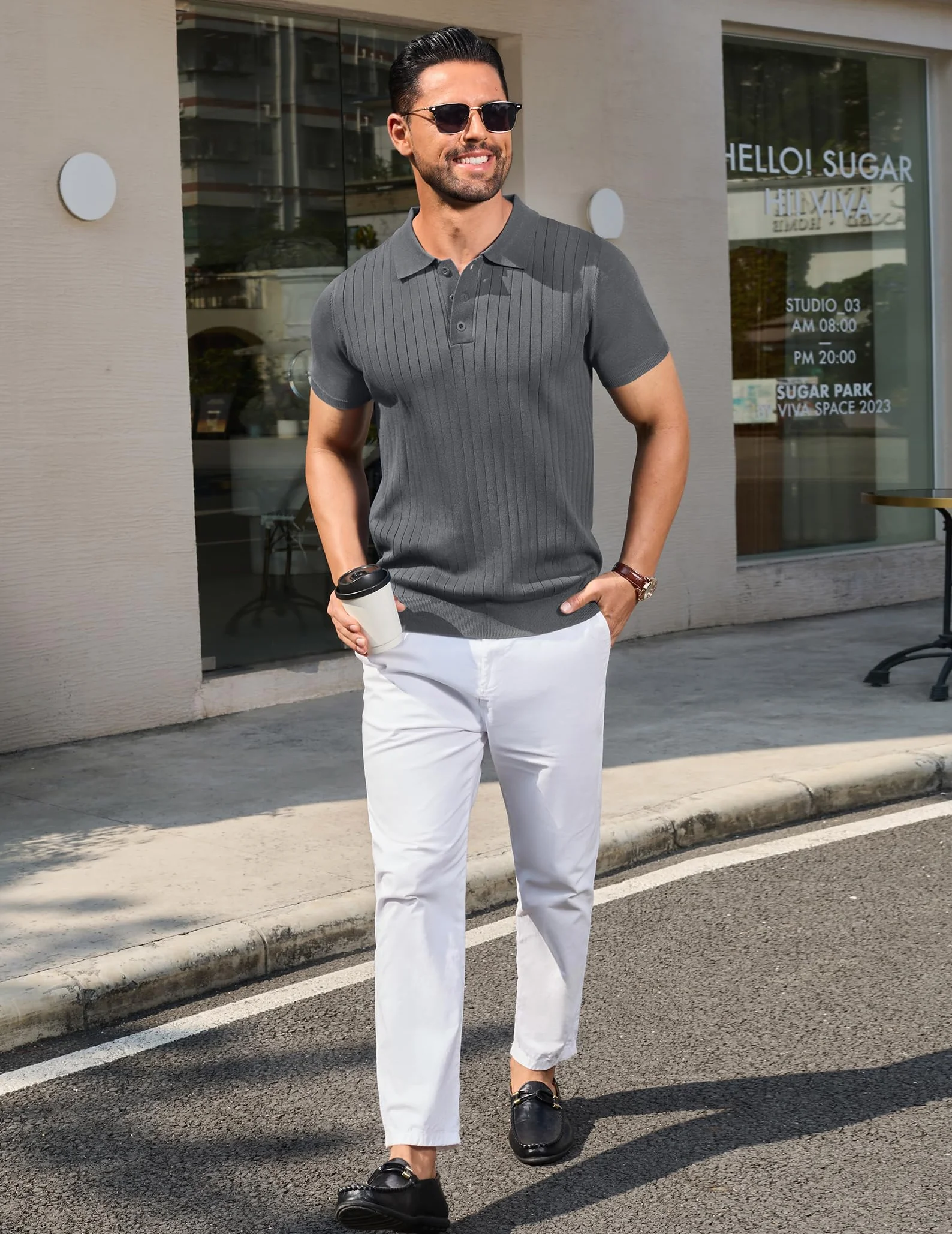 COOFANDY Polo Hombre Manga Corta de Punto Camiseta Polo Verano Casual Regular Fit Golf Shirt