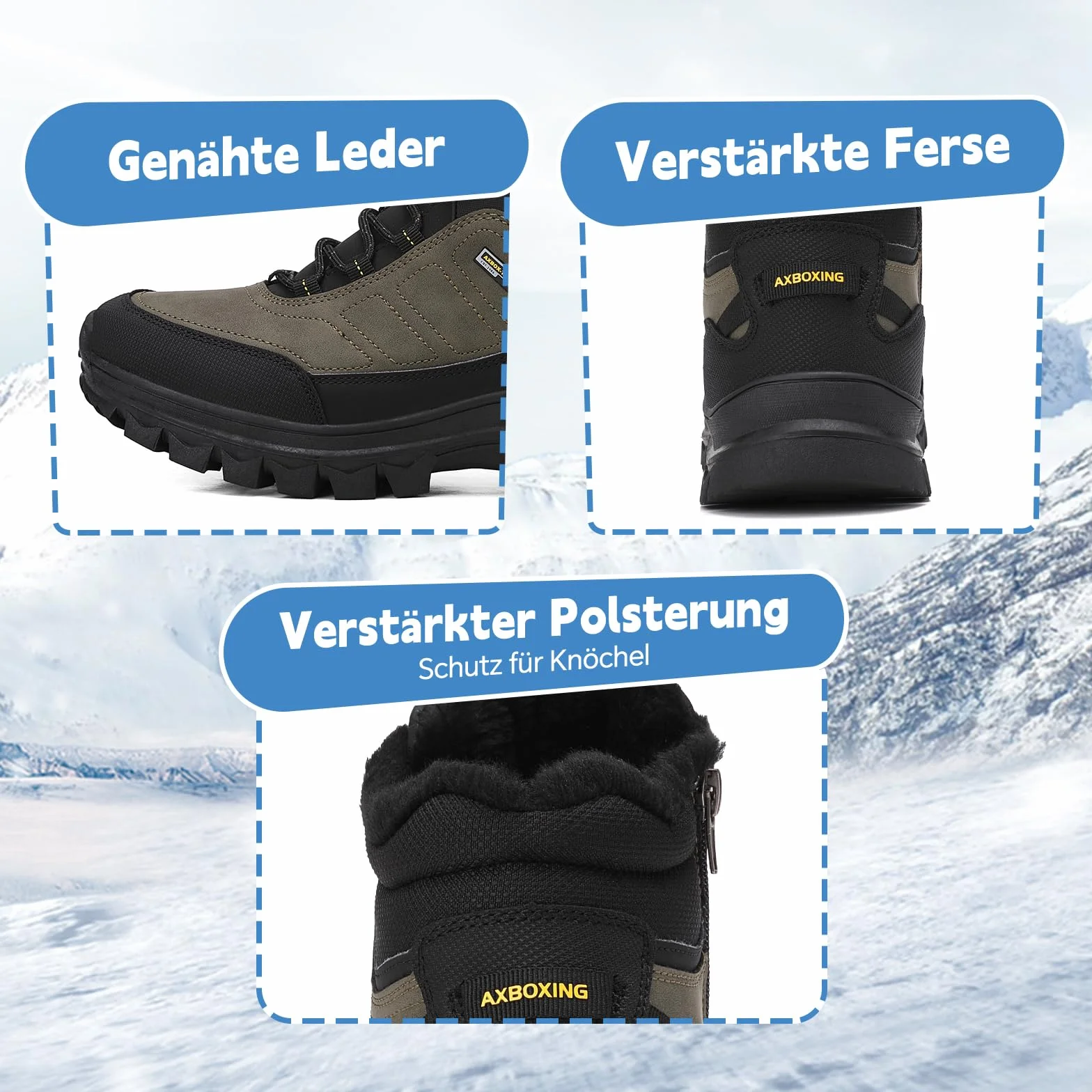 AX BOXING Botas Niño Invierno Zapatillas Senderismo Cálido Antideslizante Montaña Trekking EU34-40