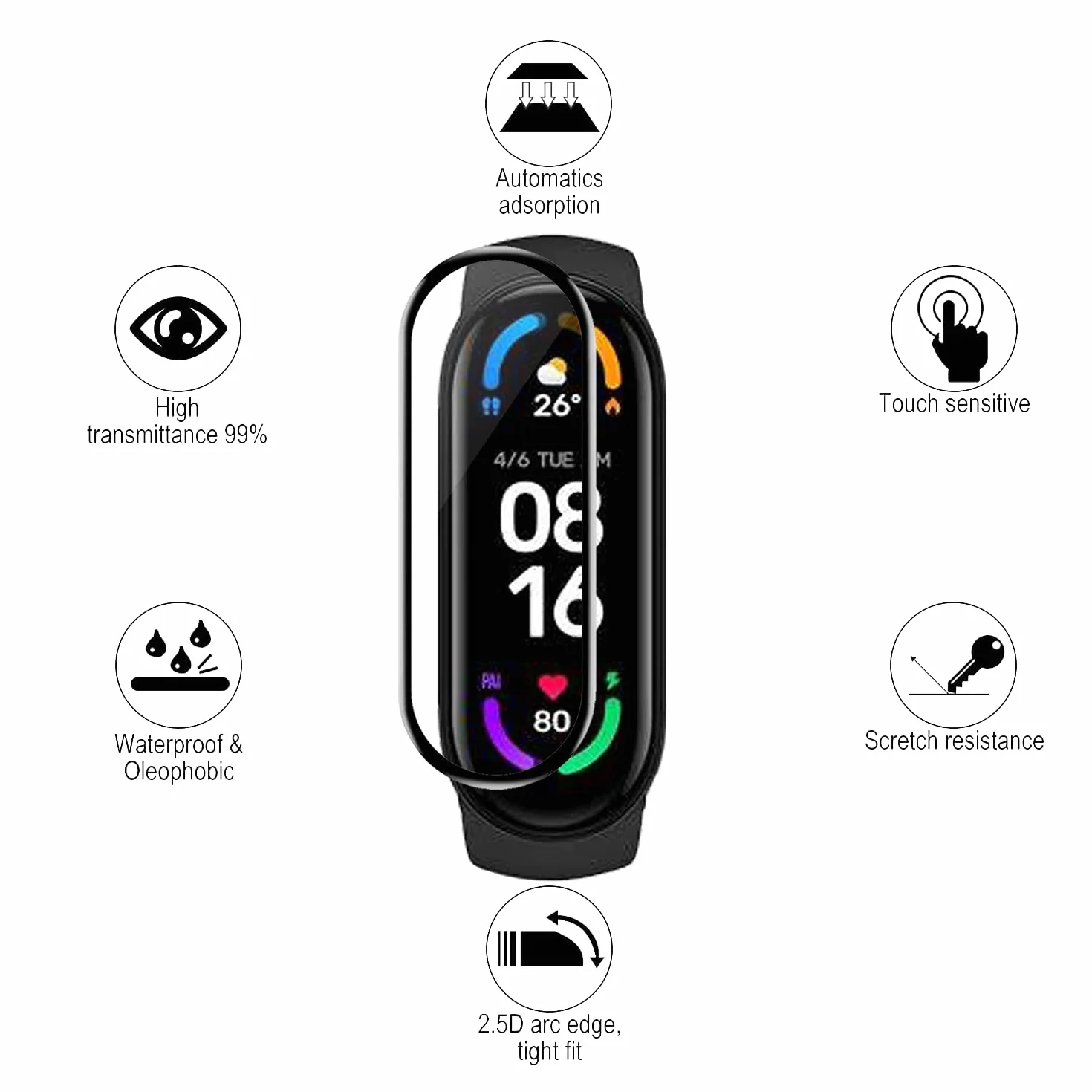 Protector de pantalla Xiaomi MI Smart Band 6, 3 unidades, resistente a los arañazos, cobertura total