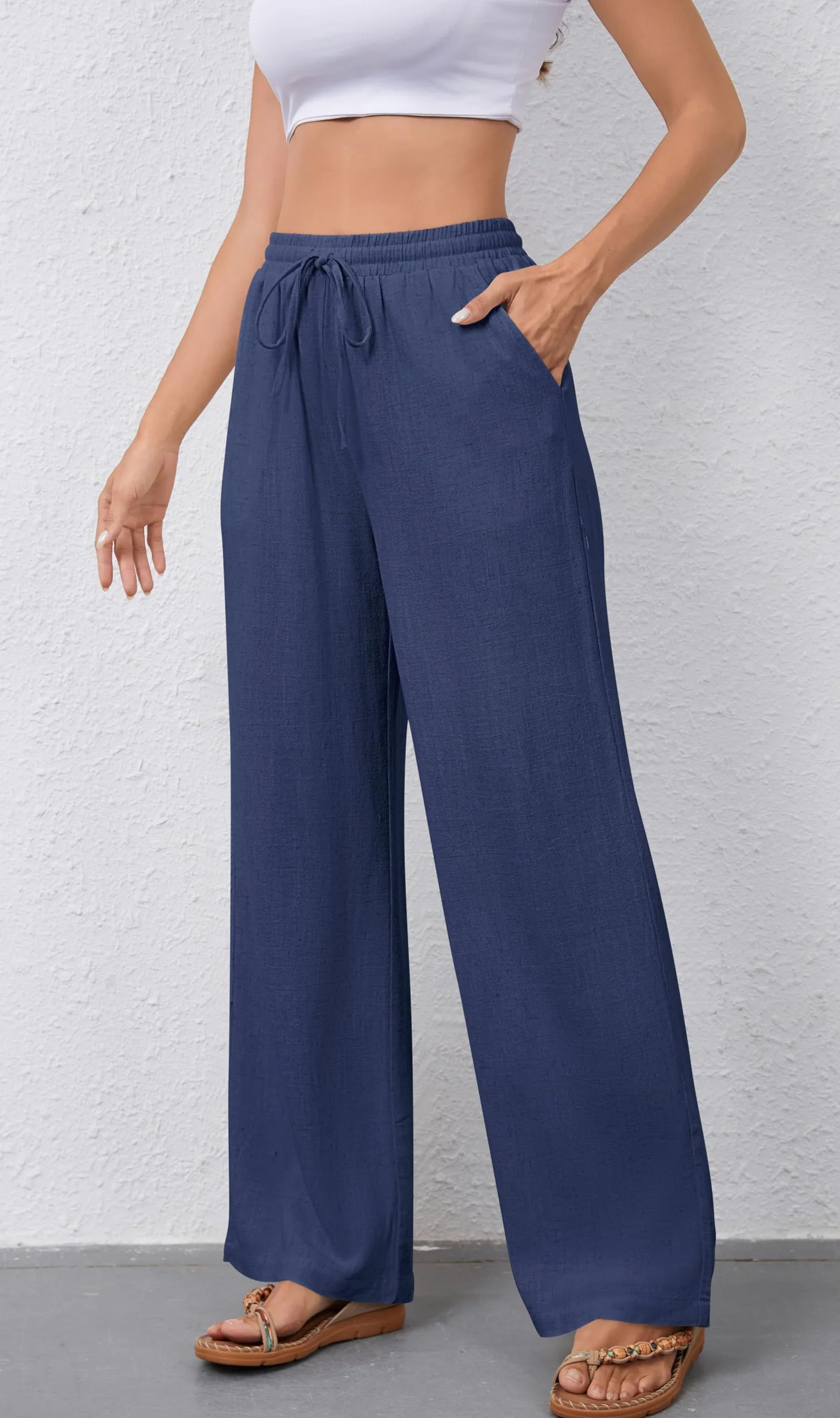 Pantalones de Algodón para Mujer con Cintura Elástica y Pierna Ancha