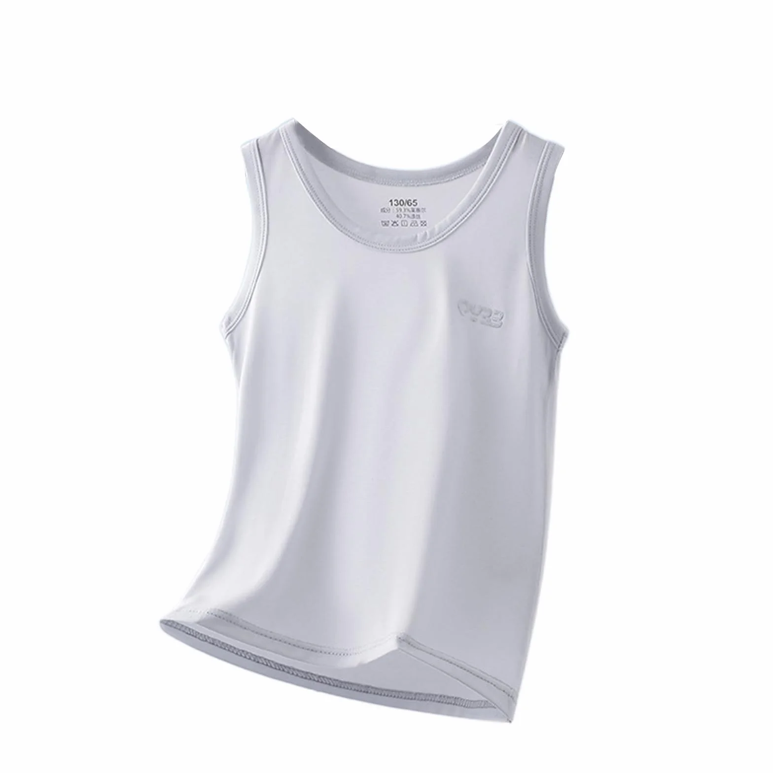 Camiseta de lyocell sin mangas para niños Ligero monocolor cuello redondo gris 13-14 años