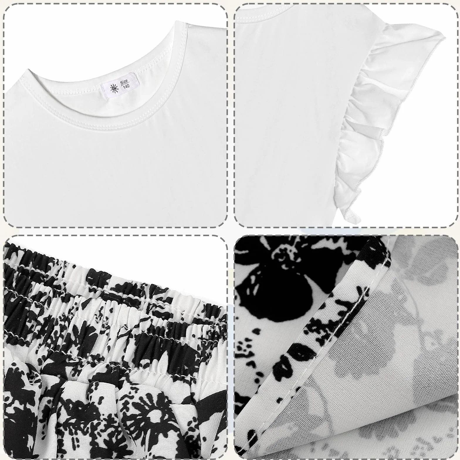 KAKU NANU Ropa para niñas Conjuntos de verano 3-10 años Camiseta lisa sin mangas con volantes Pantalones cortos Cuello redondo Negro Blanco Rojo Amarillo Rosa Morado Azul