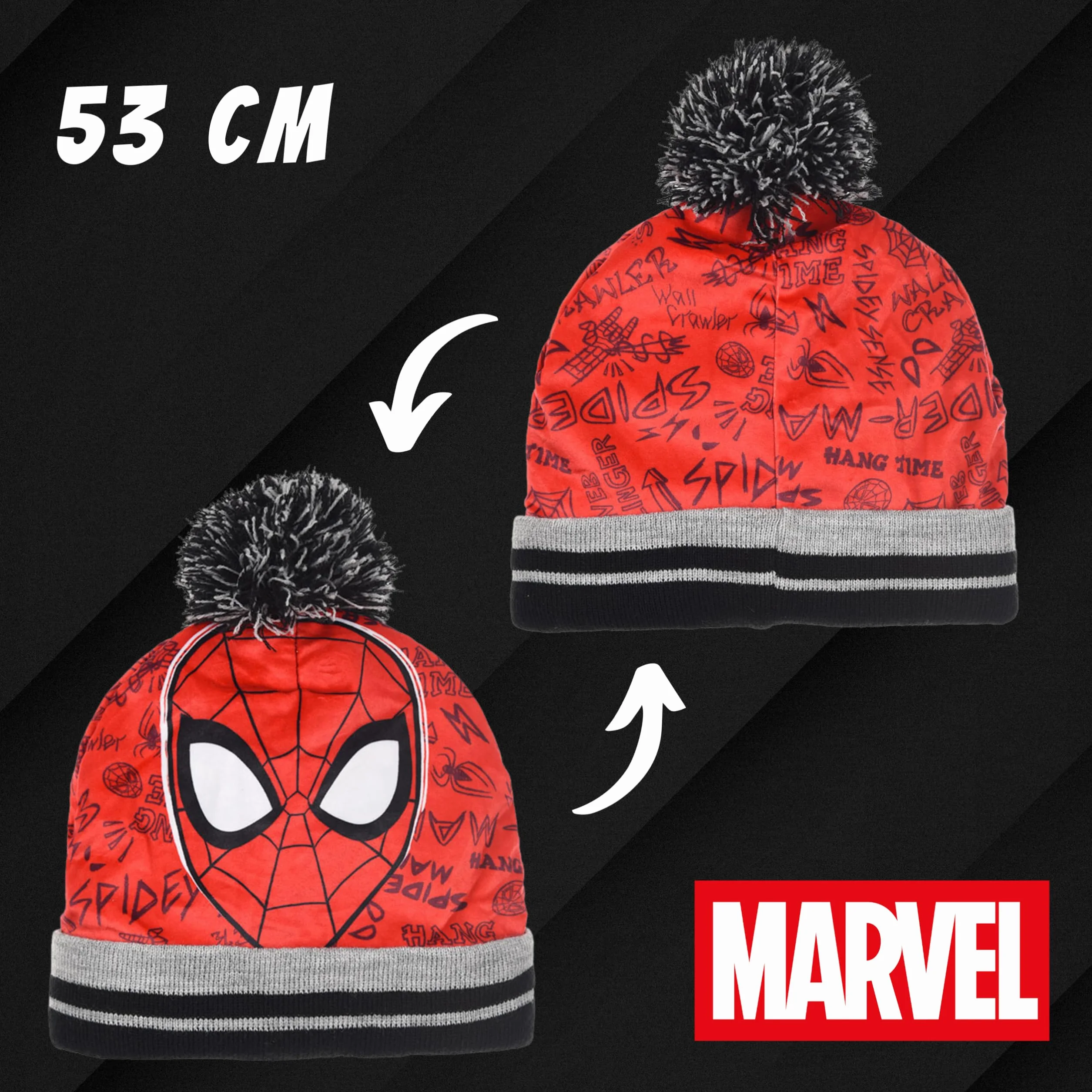 Marvel Spiderman Conjunto de Invierno para Niño Gorro y Guantes Gris