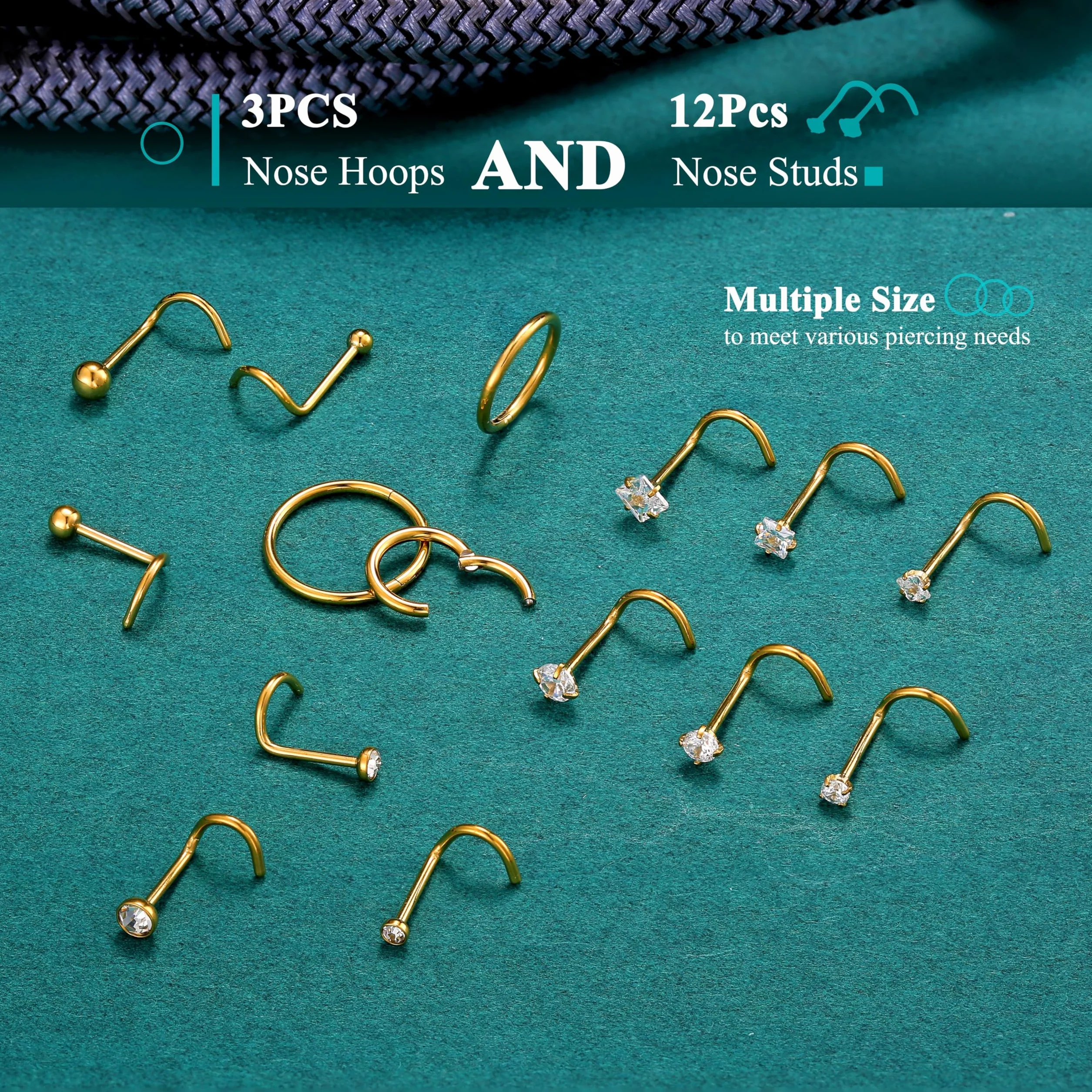 FIOROYAL 20G Piercing Nariz Oro Plata L Forma Espiral Acero Quirurgico 18G Clicker Aro 6/8/10mm Helix Nostril Pendientes