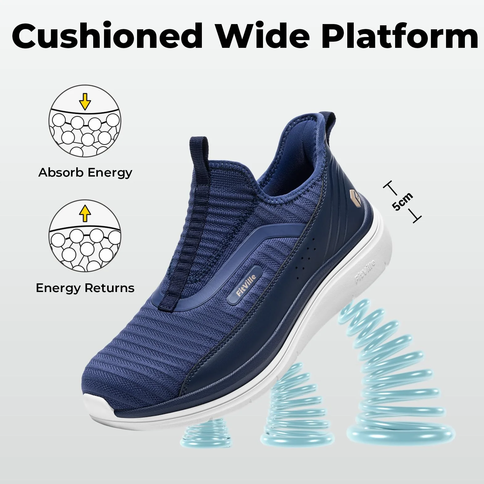 FitVille Zapatillas para Caminar Hombre Sin Cordones Transpirables Slip-on