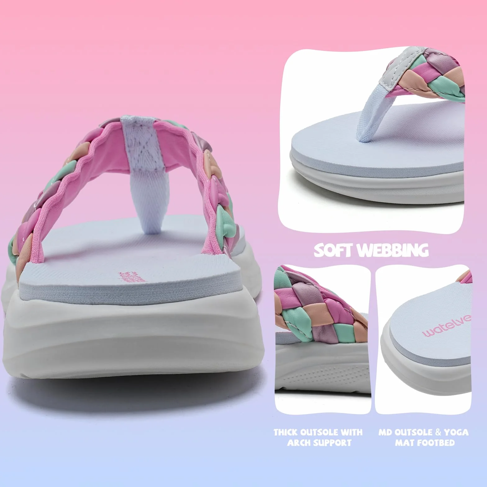 WateLves Chanclas para niñas suela gruesa, purpurina escamada, sandalias antideslizantes de verano