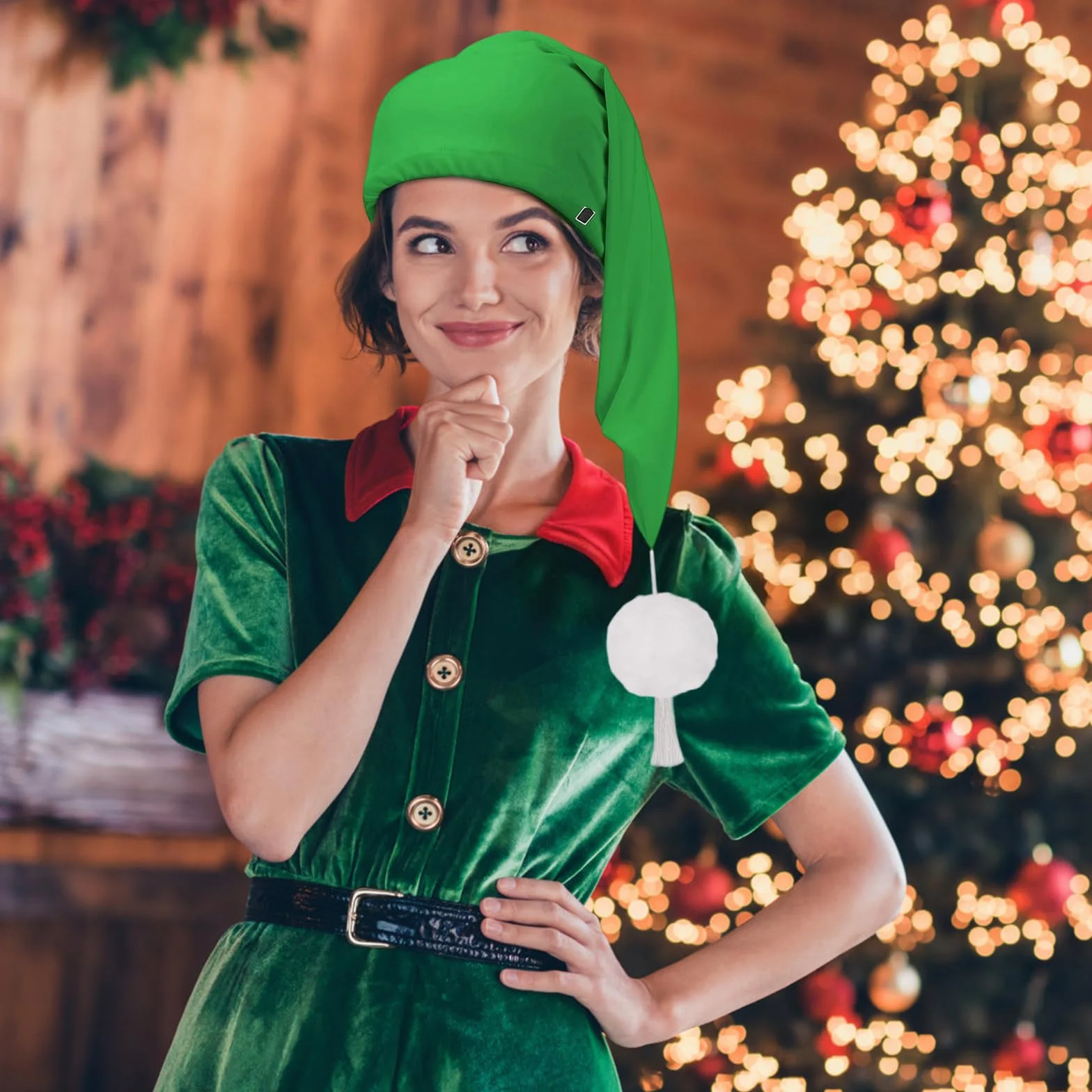 Gorro de Dormir Hombre Mujer con Pompón, Gorro de Enano para Fiestas Temáticas, Carnaval, Navidad