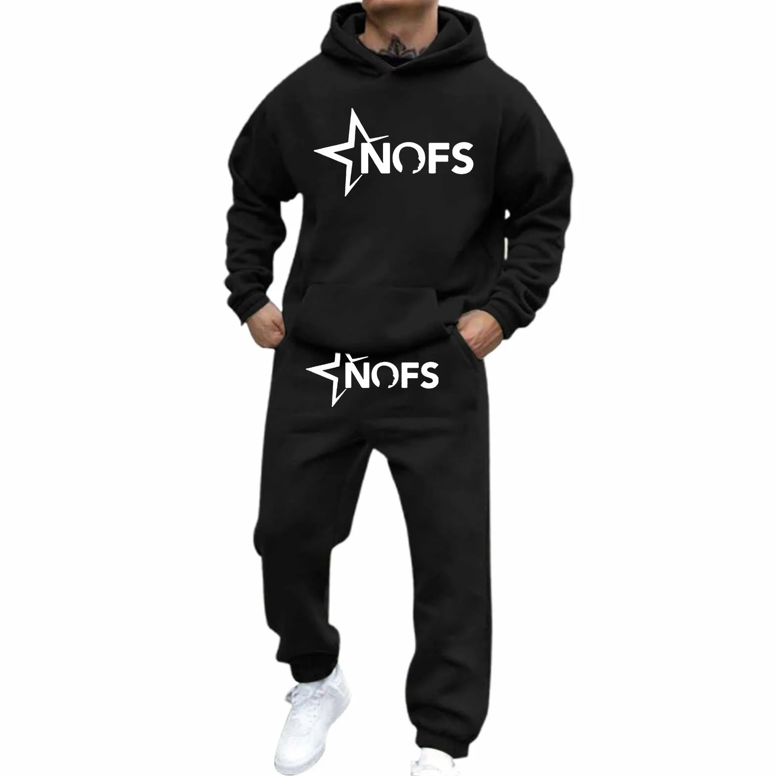 NOFS Pantalones de chándal Y2K para hombre con estampado de letras, sudadera suelta y pantalones deportivos (2 piezas)