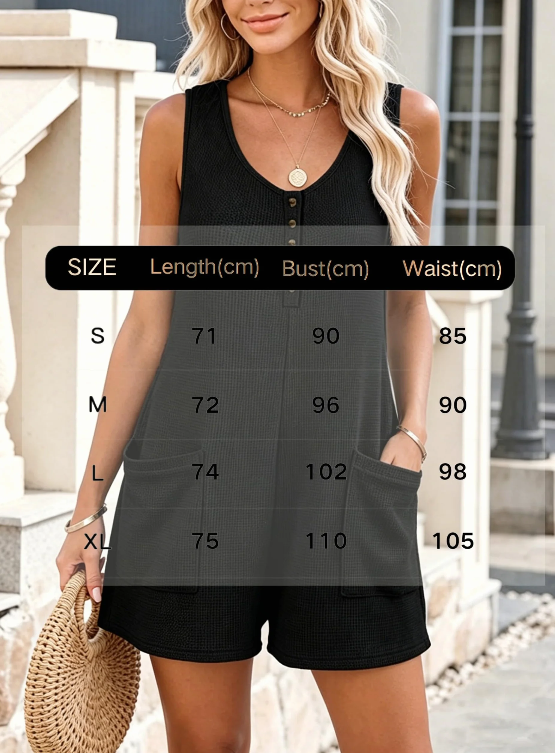 Casual Jumpsuit para Mujer Verano Mono Pantalon Corto Bolsillos Elegante Trajes Playa Sin Mangas Holgado Overol Ancha