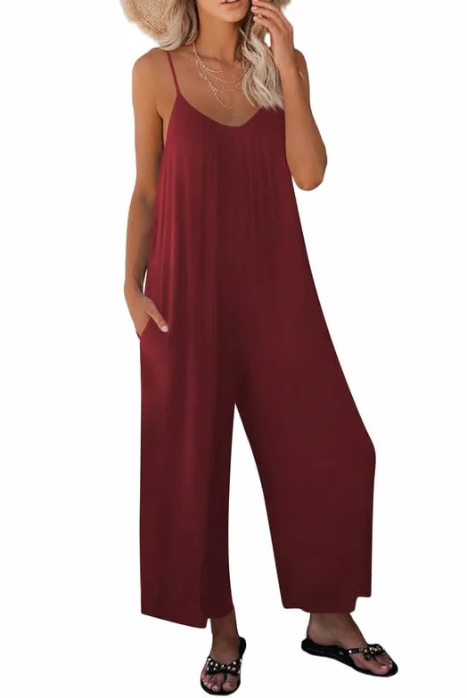Haibang Peto Mujer Verano Sin Mangas Cuello en V Elegante Monos Pantalón Jumpsuit con Bolsillos