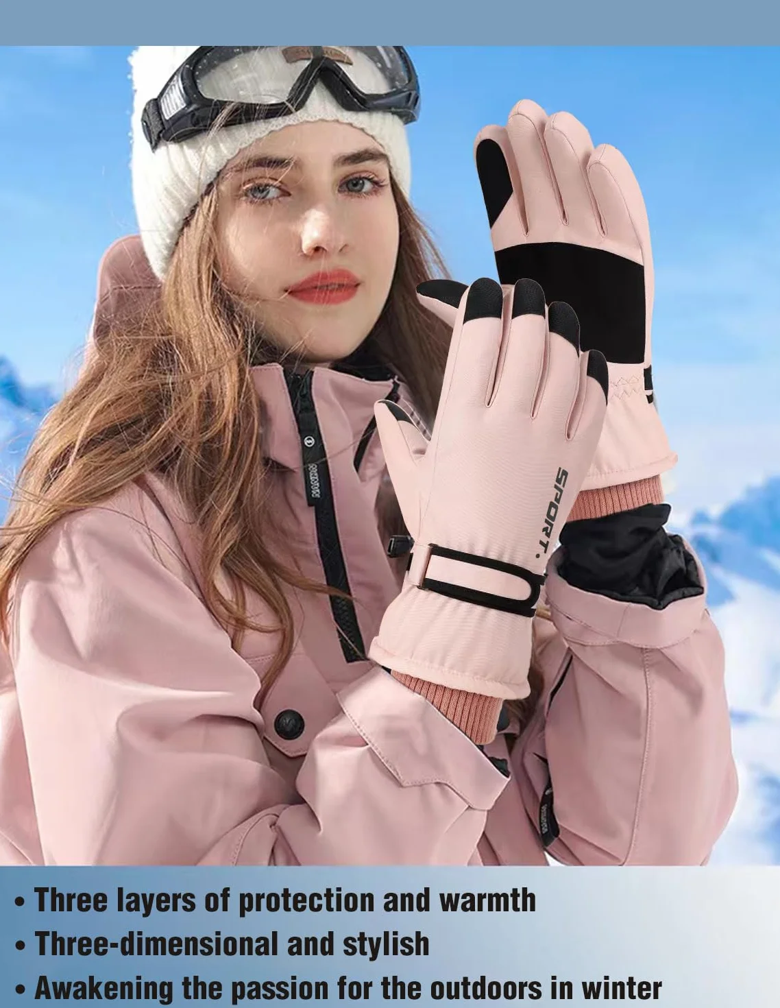 Guantes de Esquí Impermeables Mujer Nieve Invierno - Grueso Térmicos Pantalla Táctil Unisex Snowboard Moto Ciclismo