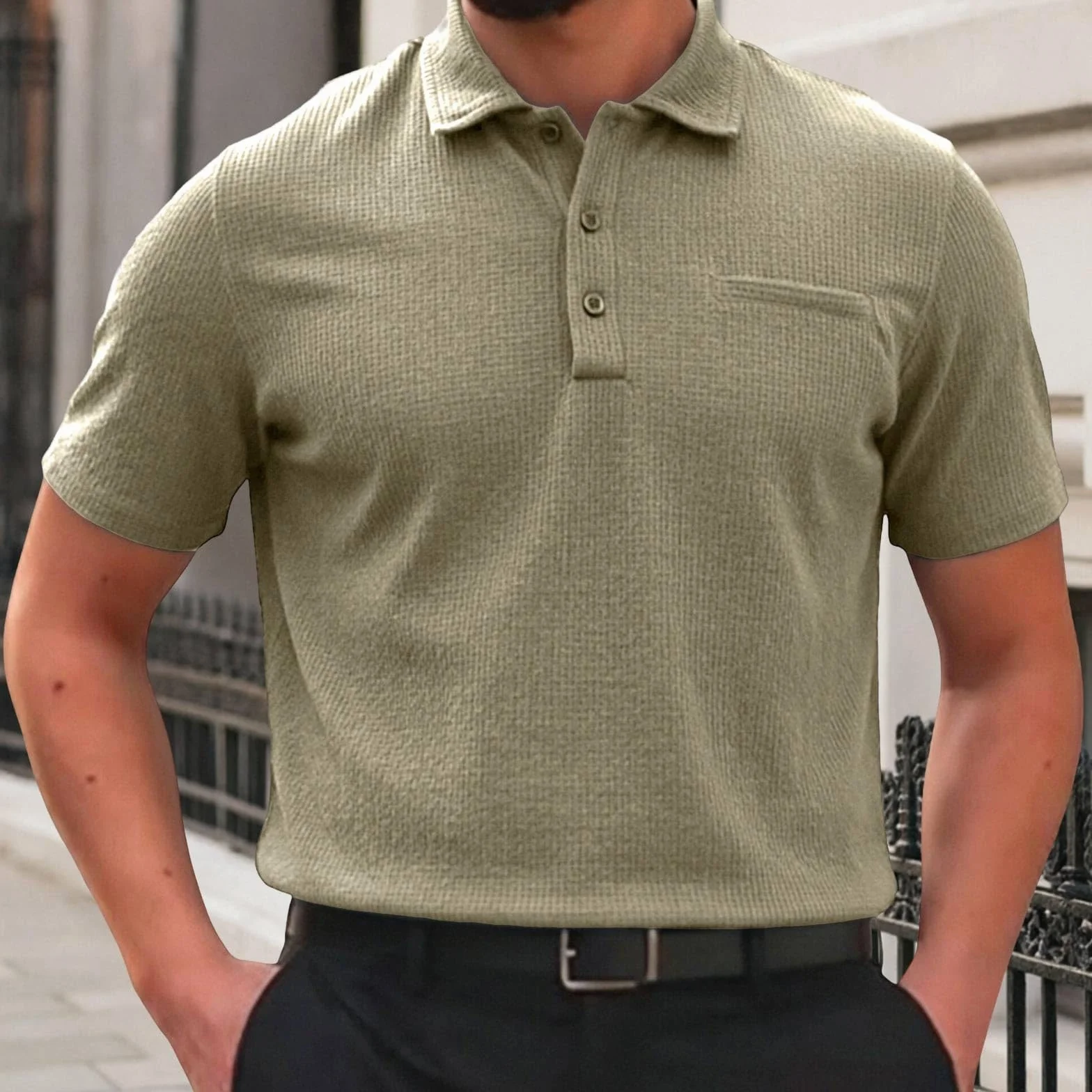 Polo Breeze para Hombre con Ajuste para Barriga Cervecera, Elástica y Secado Rápido, Cuello Texturizado Manga Corta para Golf y Casual, Ultra Cómoda Sedosa Transpirable Camiseta Trabajo Hombre
