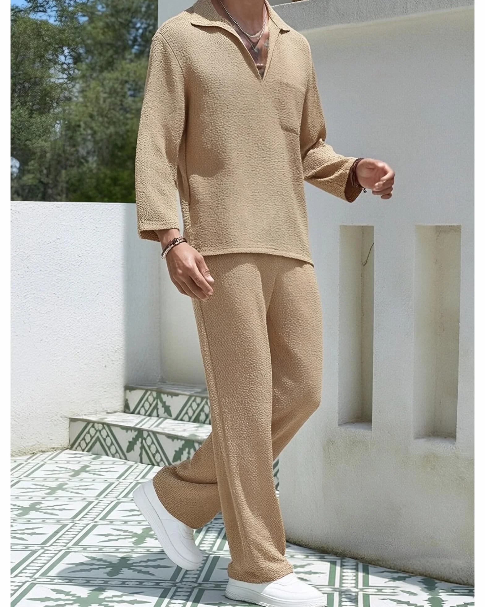 Conjunto Hawaiano Hombre 2 Piezas Casual Ligero con Bolsillos
